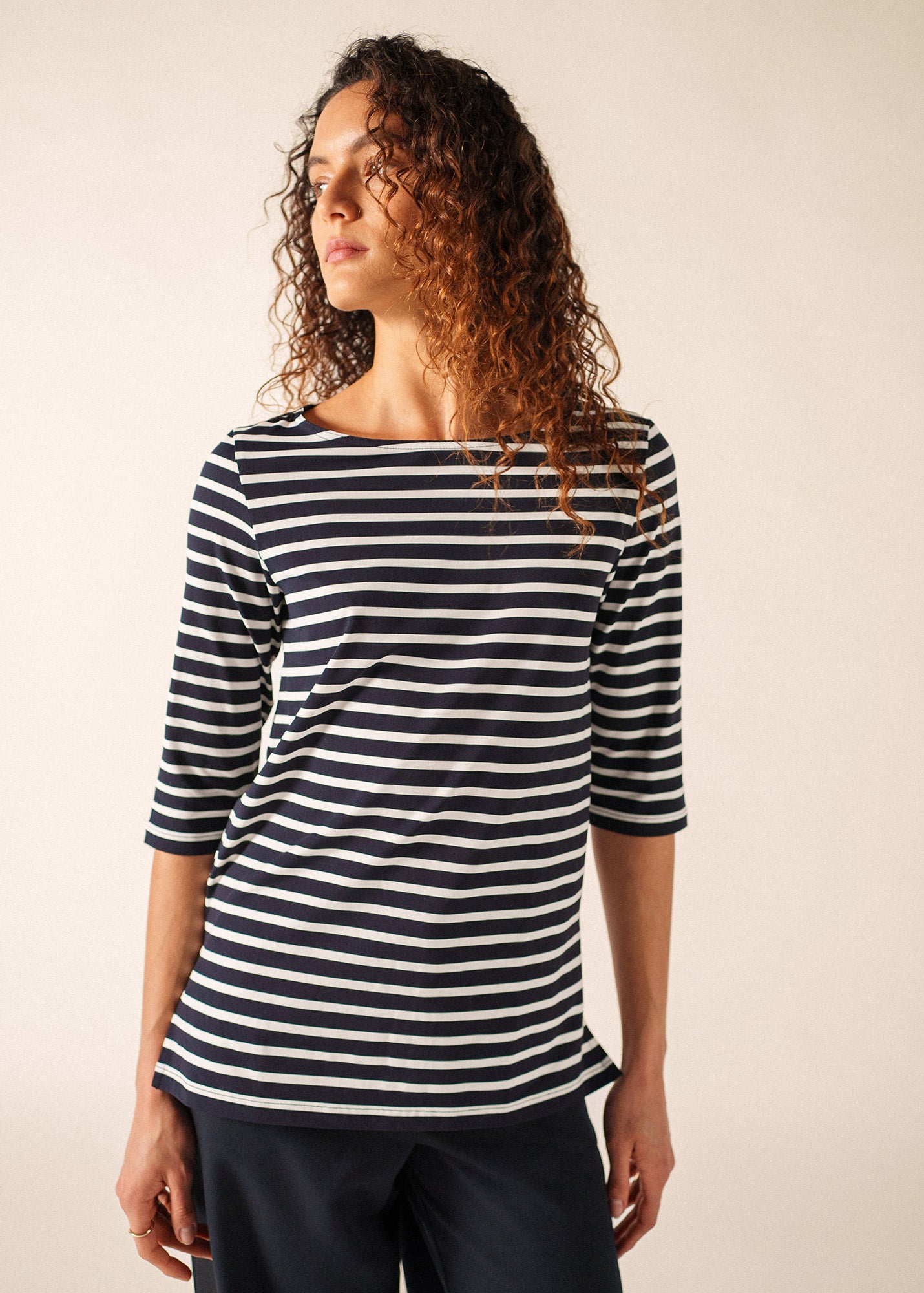 PHARE - Boat Neck Striped Tunic with Slits | Stretch fabric with