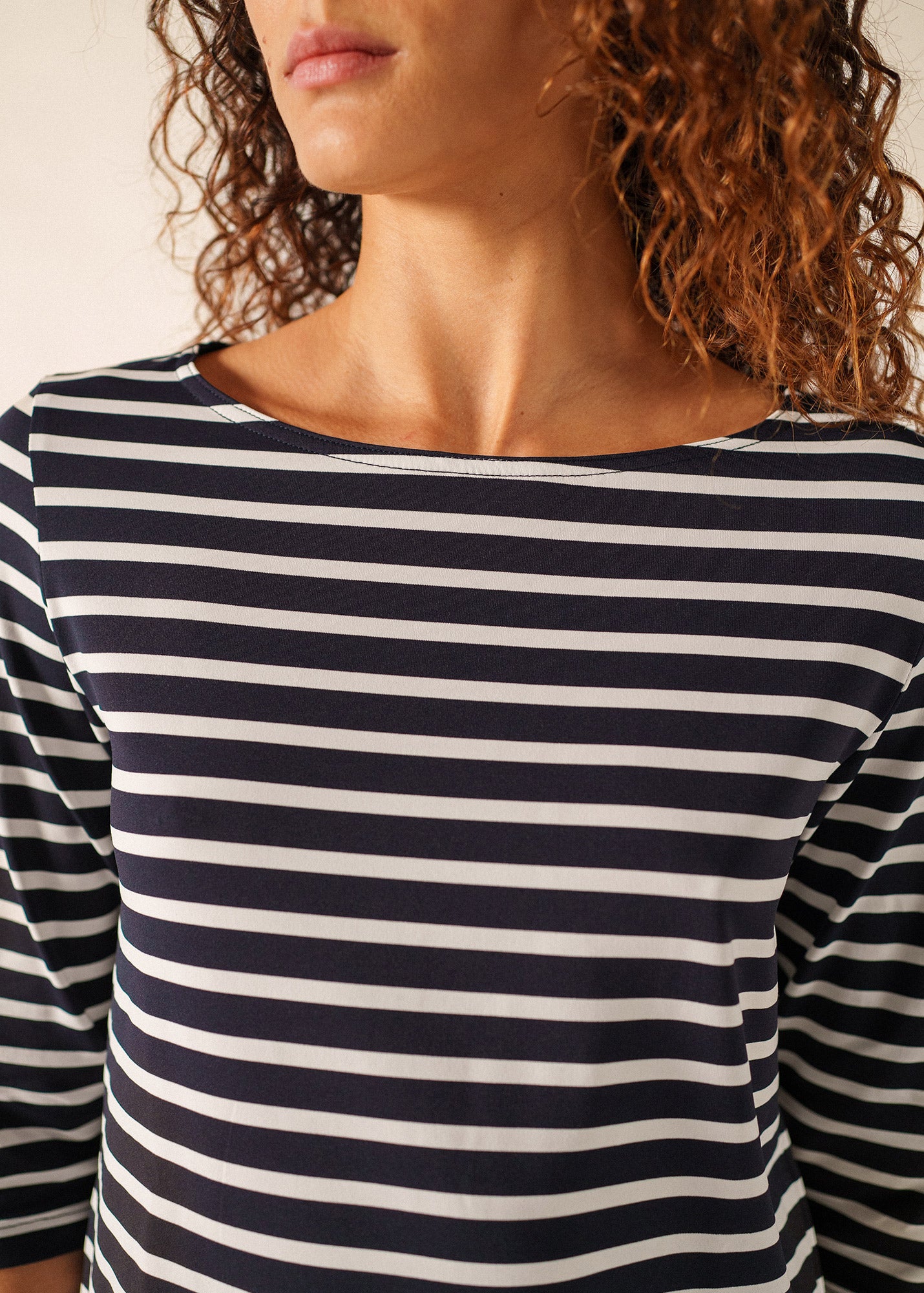 PHARE - Boat Neck Striped Tunic with Slits | Stretch fabric with