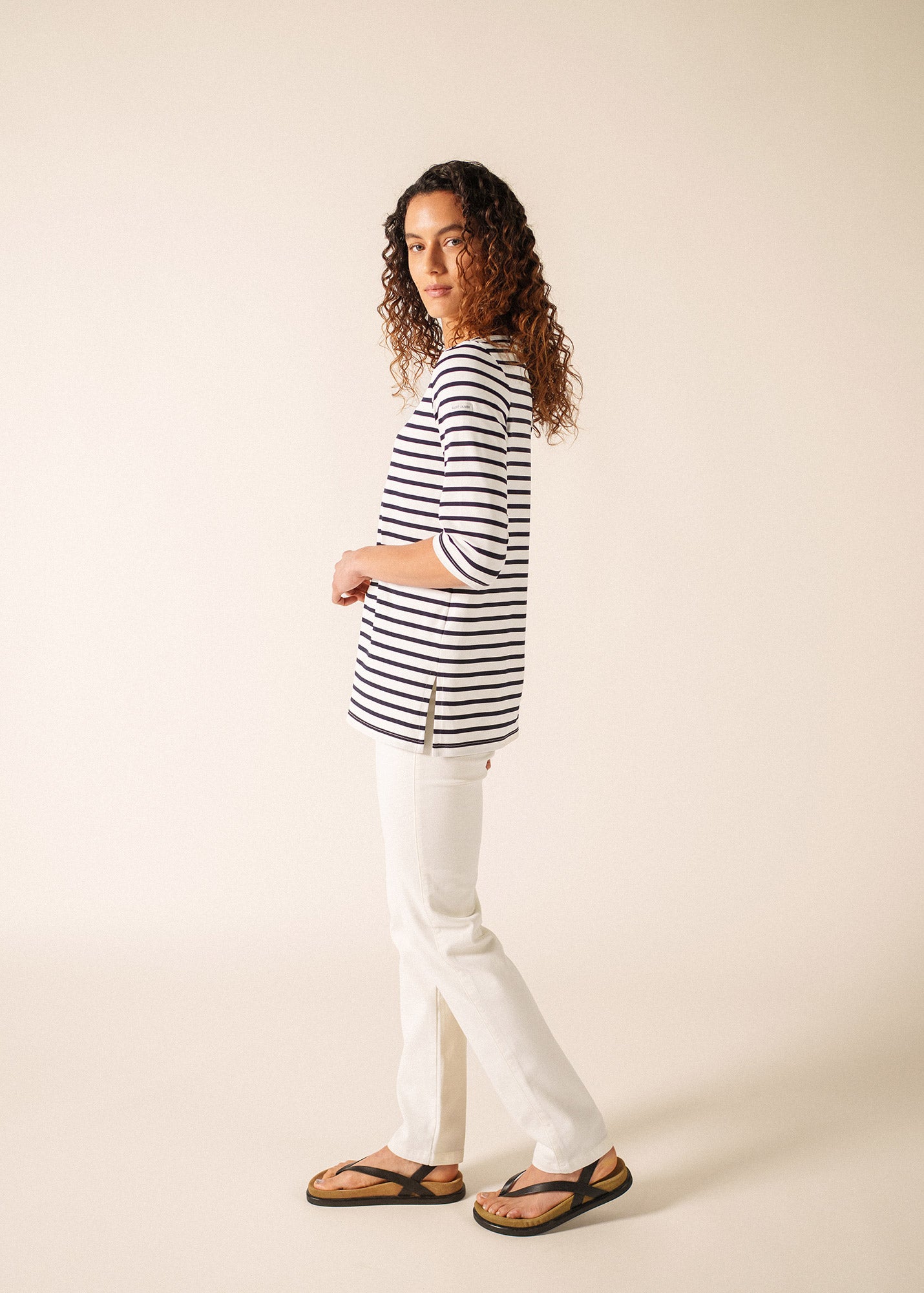 PHARE - Boat Neck Striped Tunic with Slits | Stretch fabric with