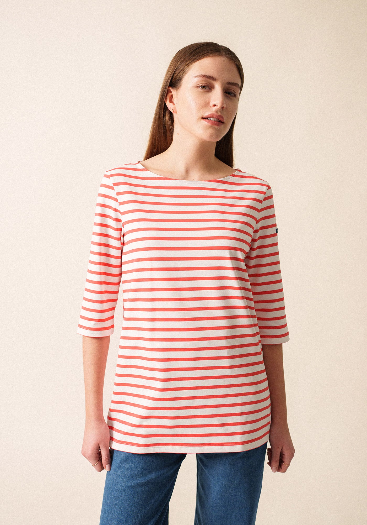 Phare Anti-Uv Striped Tunic (WHITE / CORAL)