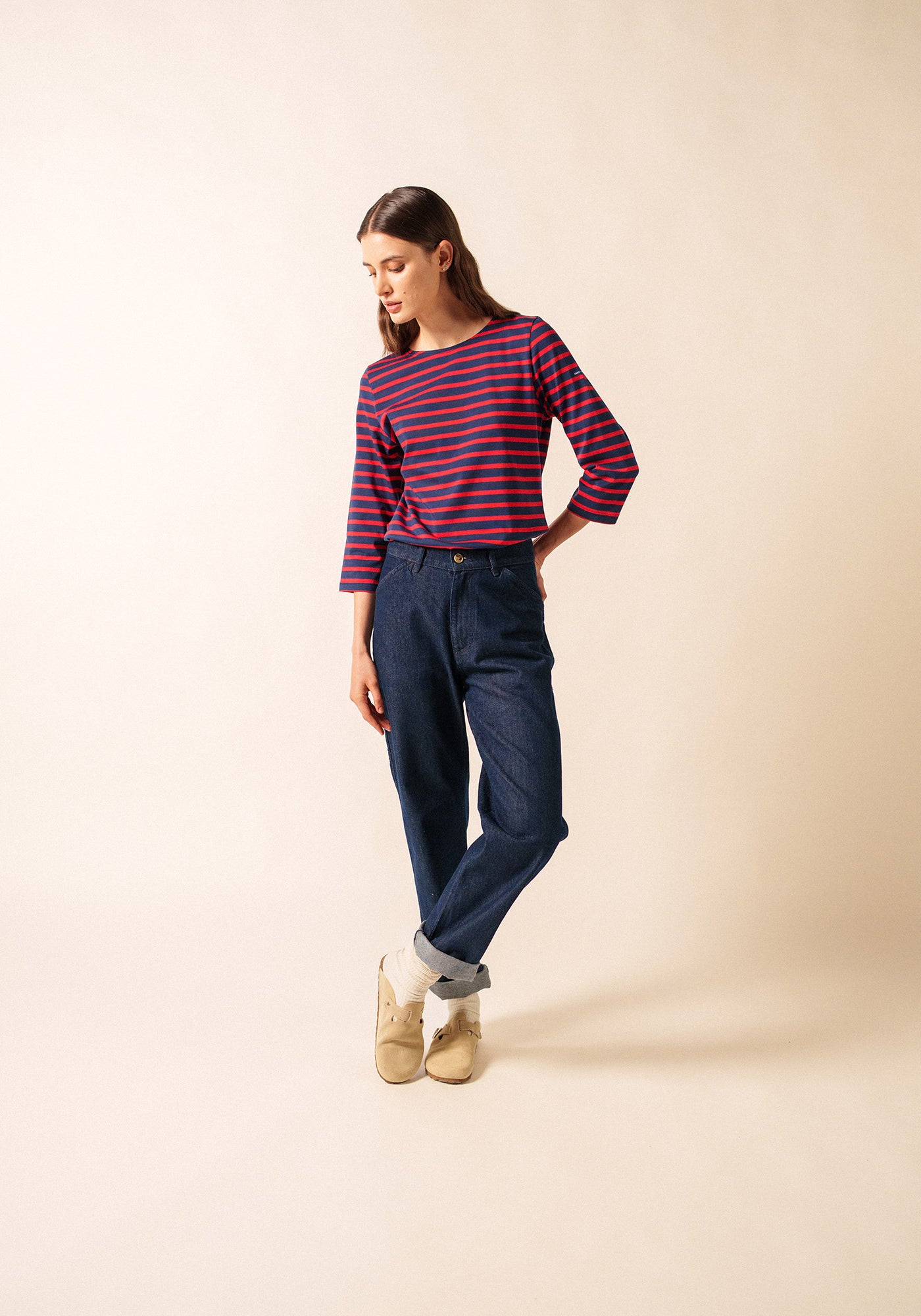 Galathee II Breton Striped Top (NAVY / RED)