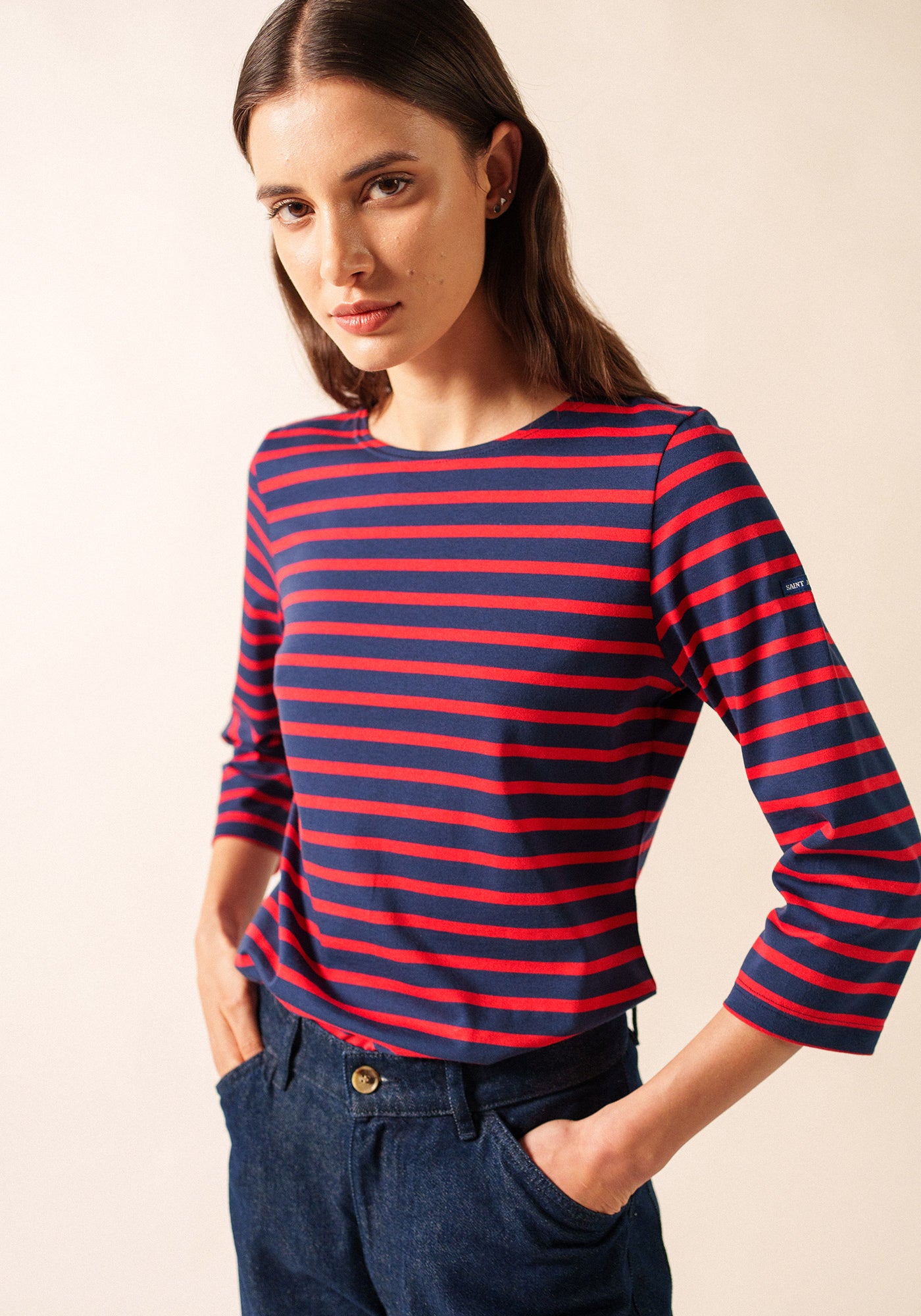 Galathee II Breton Striped Top (NAVY / RED)