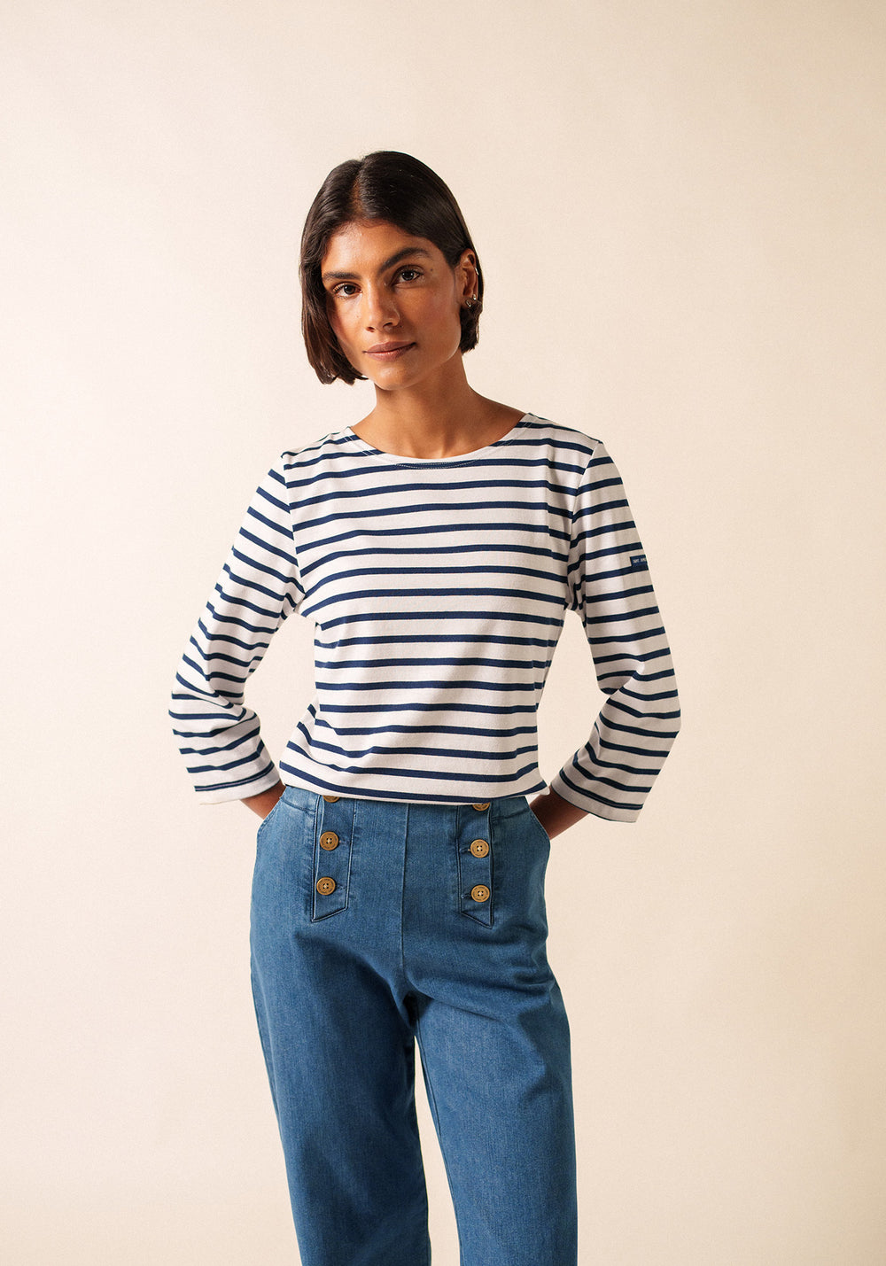 Galathee II Breton Striped Top (WHITE / NAVY)