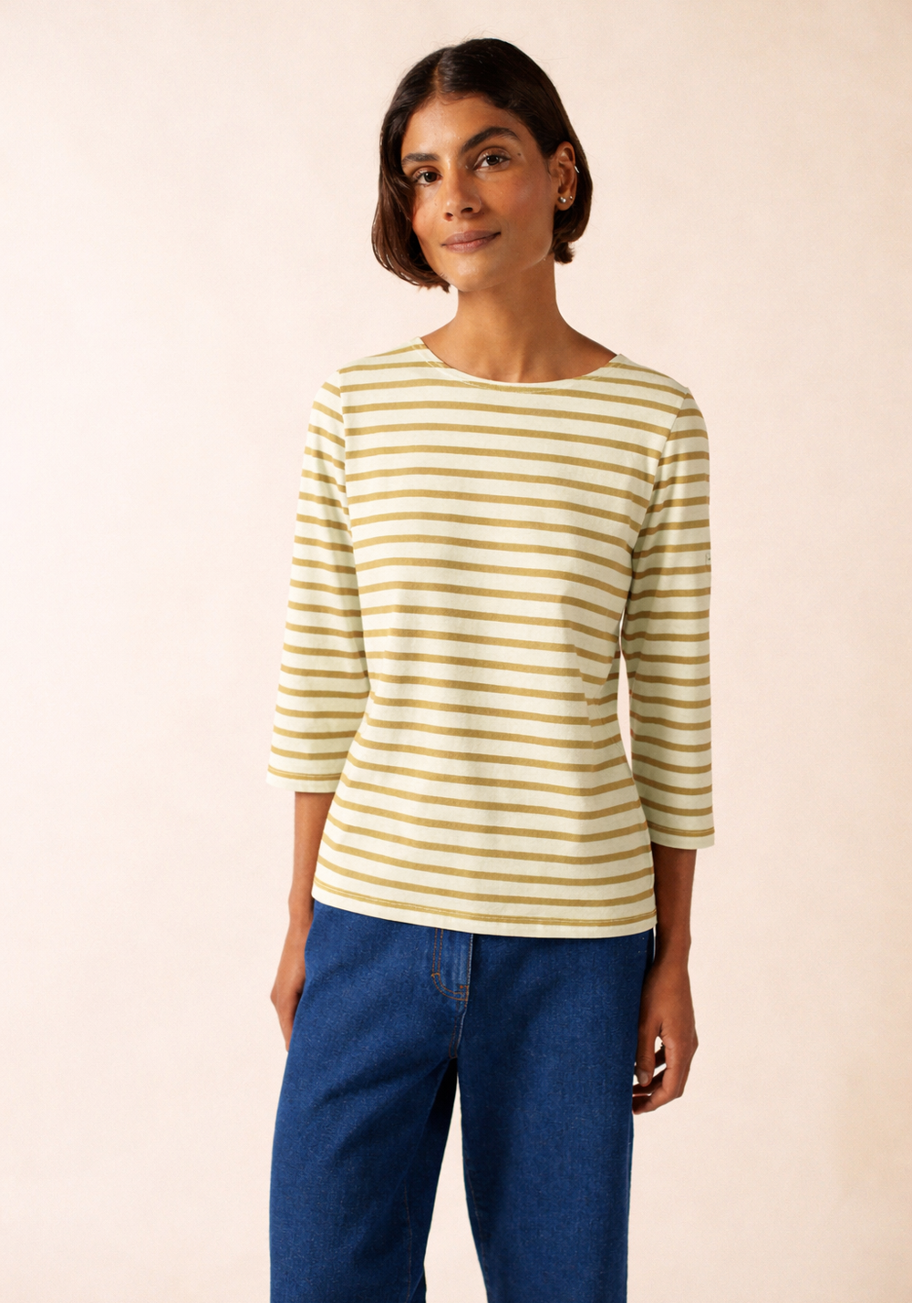 Galathee II Breton Striped Top (WHITE / SAGE OLIVE)