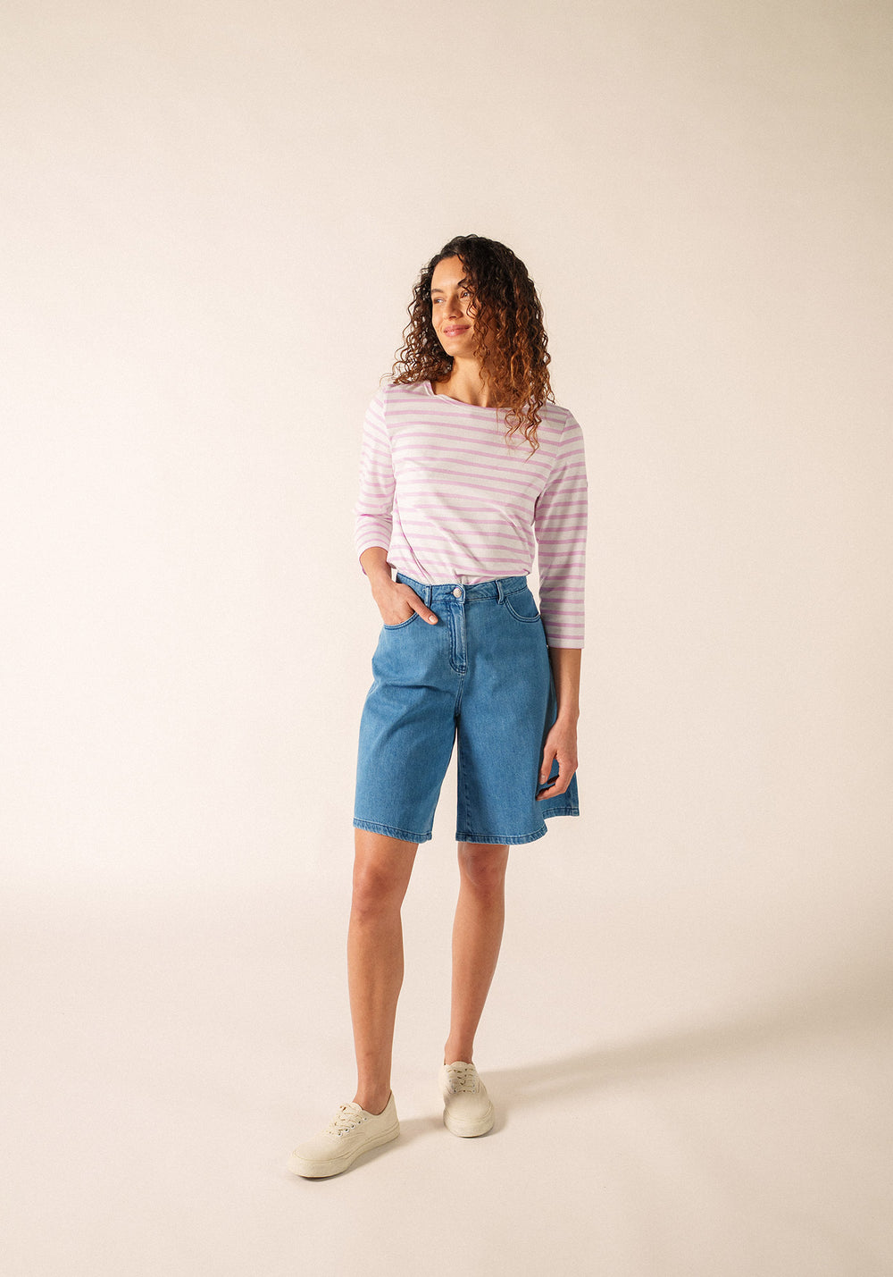 Galathee II Breton Striped Top (WHITE / TEA ROSE PINK)