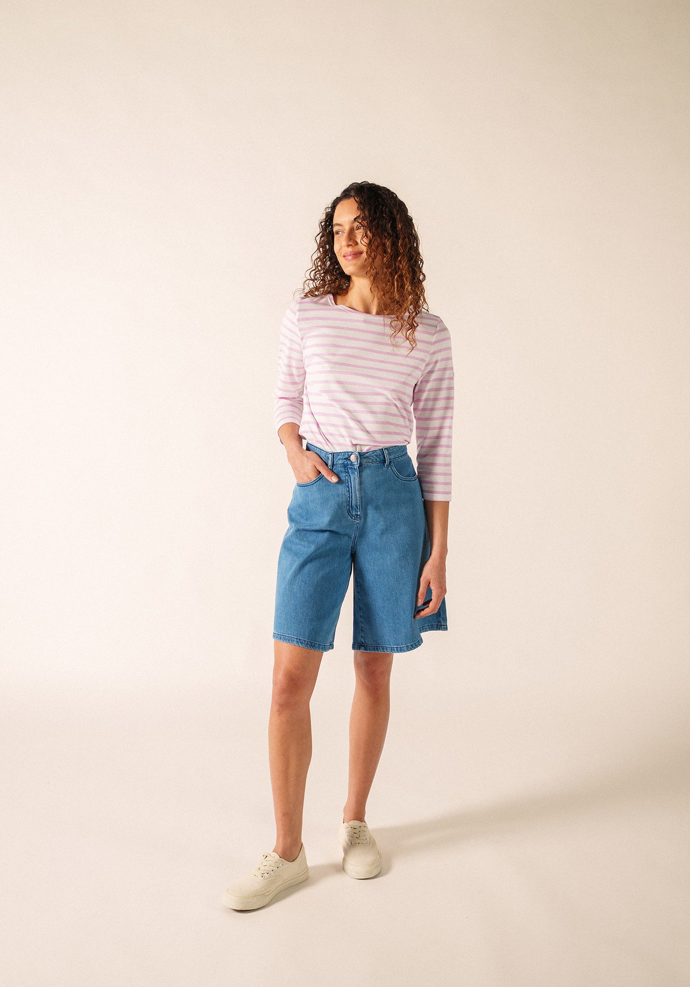 Galathee II Breton Striped Top (WHITE / TEA ROSE PINK)