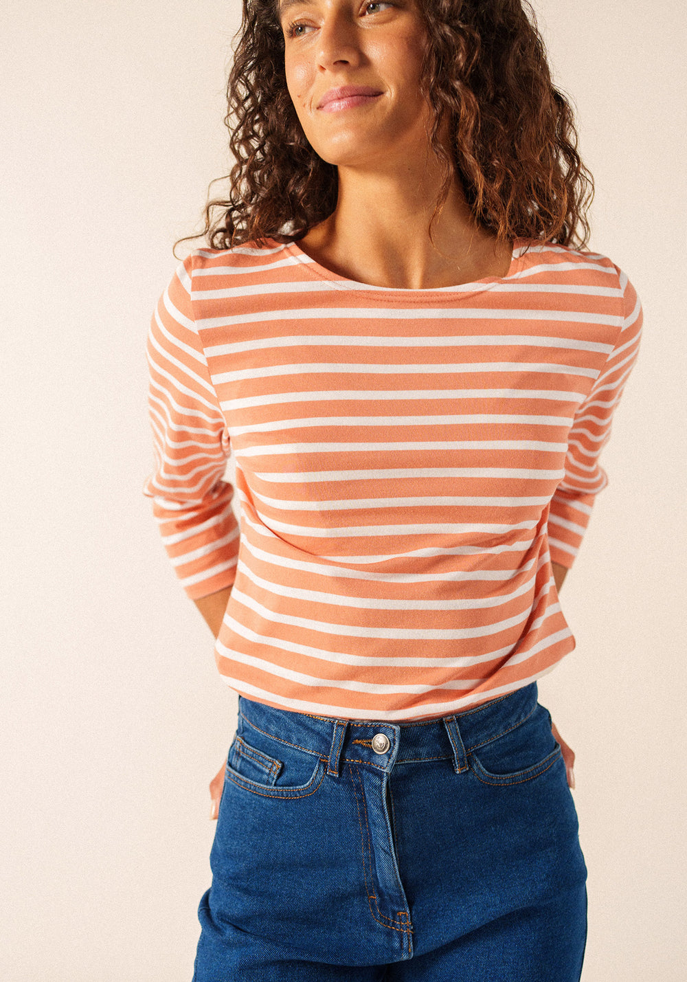GALATHEE II Breton Striped Top  (CLAY / WHITE)