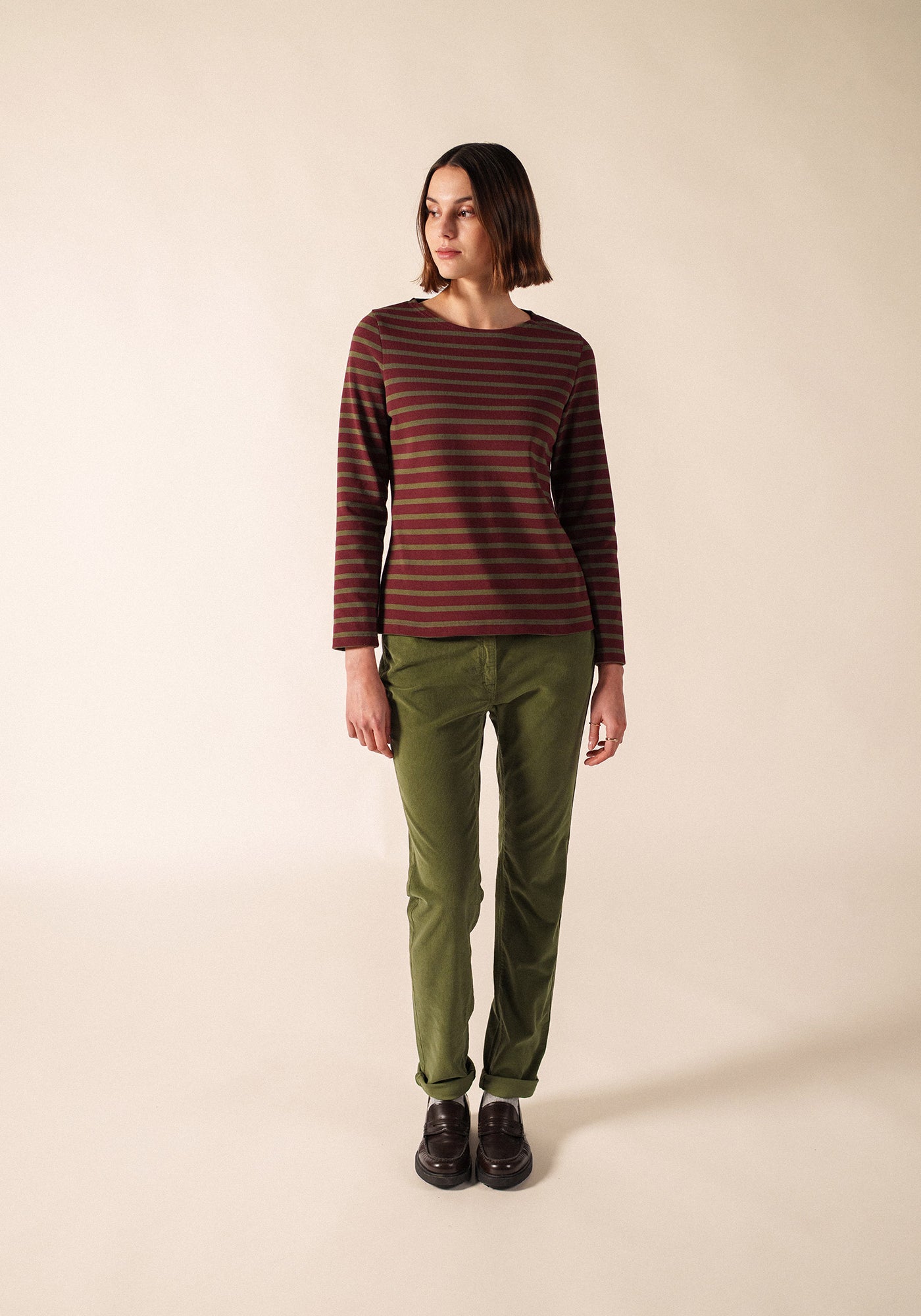 MERIDAME II Breton Shirt (BURGUNDY / MOSS GREEN)