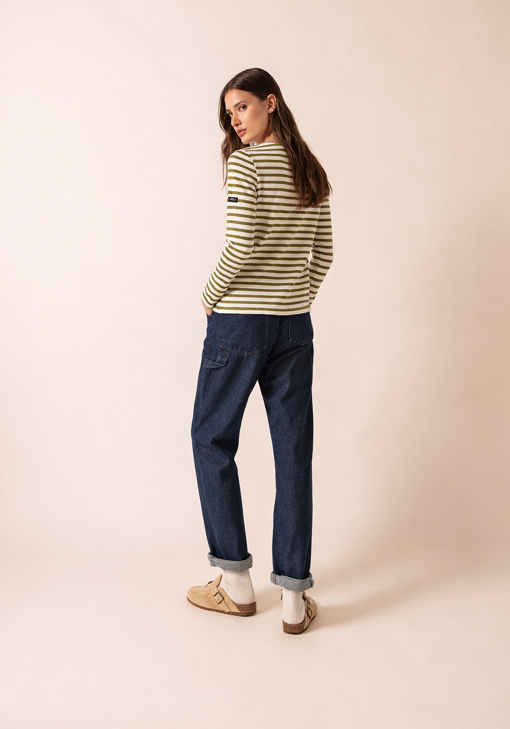 Meridame II Breton Shirt (WHITE / SAGE OLIVE)