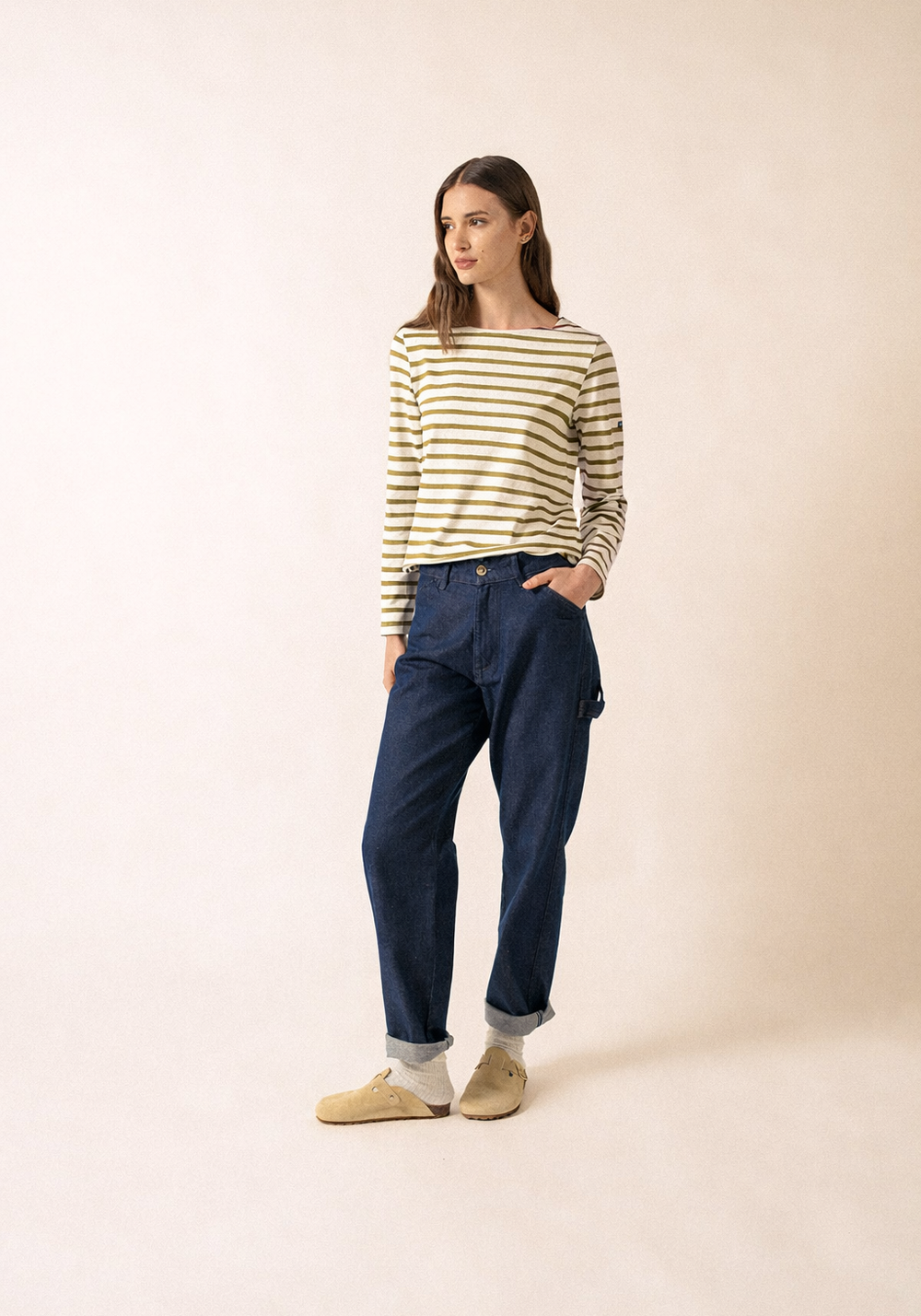 Meridame II Breton Shirt (WHITE / SAGE OLIVE)