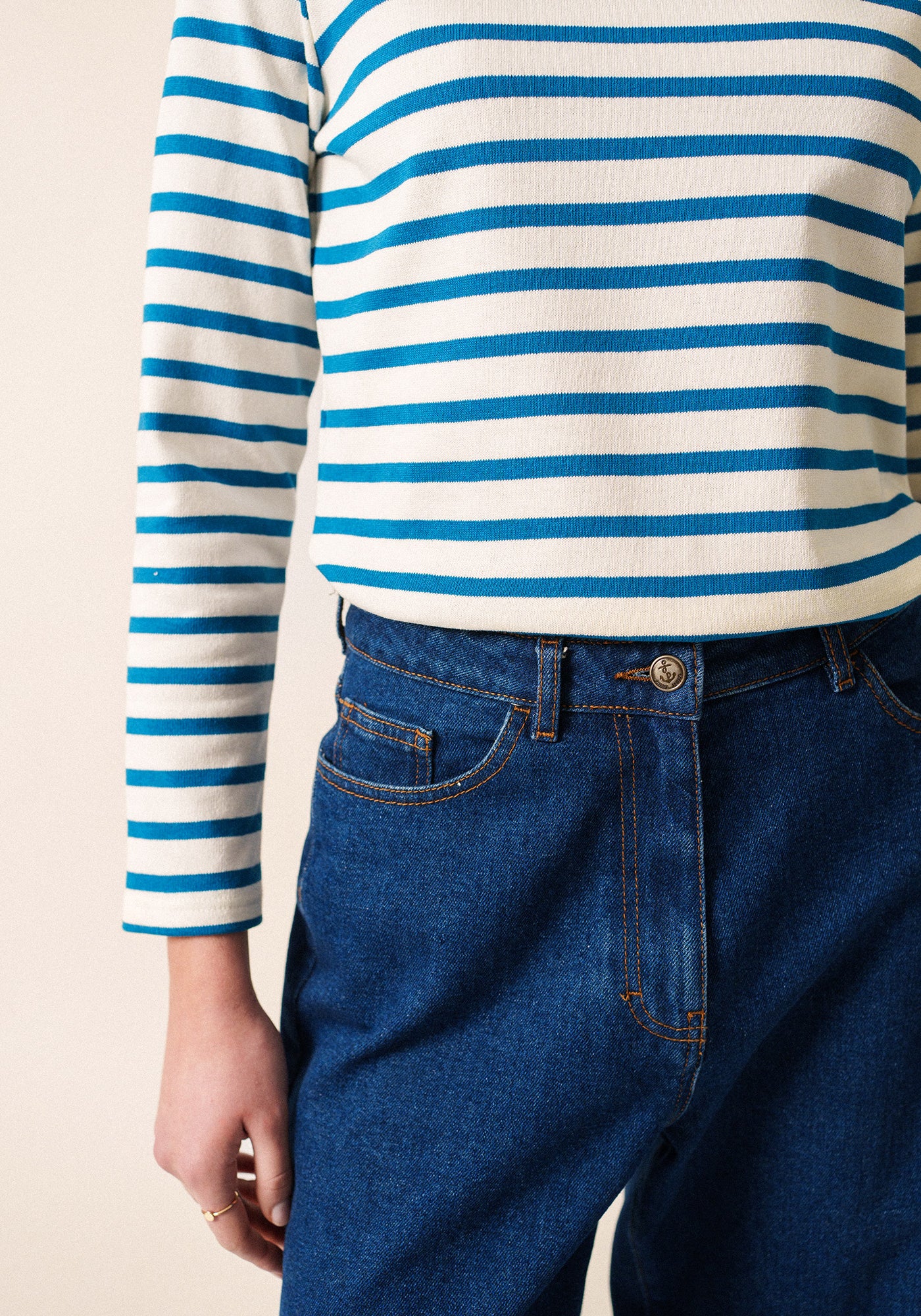 Meridame II Breton Shirt (IVORY / DEEP TEAL)