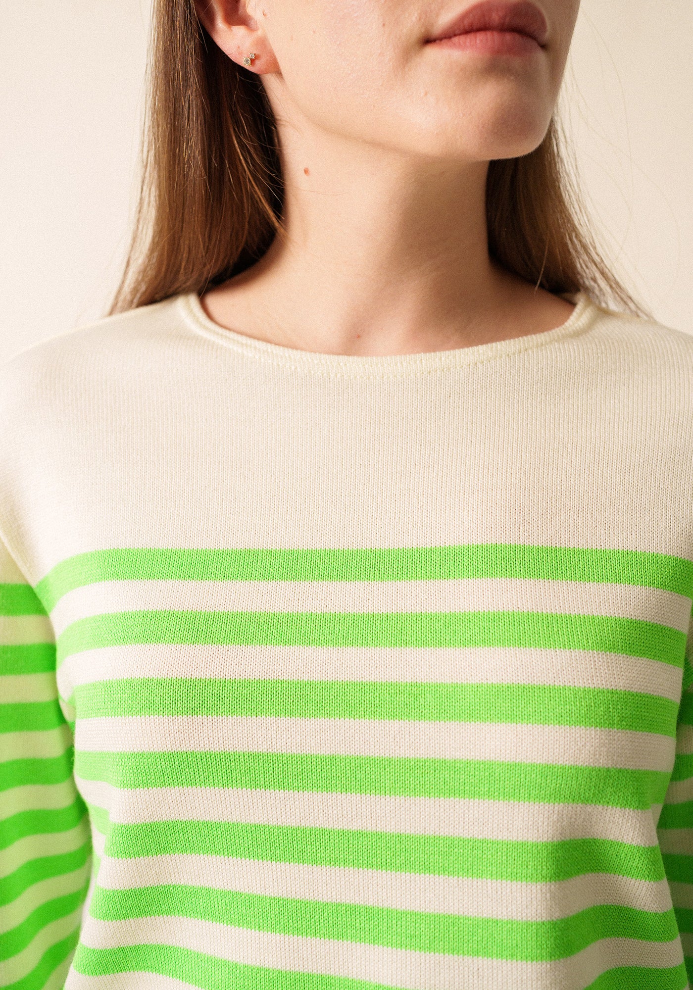 Ecrins Fluo Striped Sweater (IVORY / NEON GREEN)