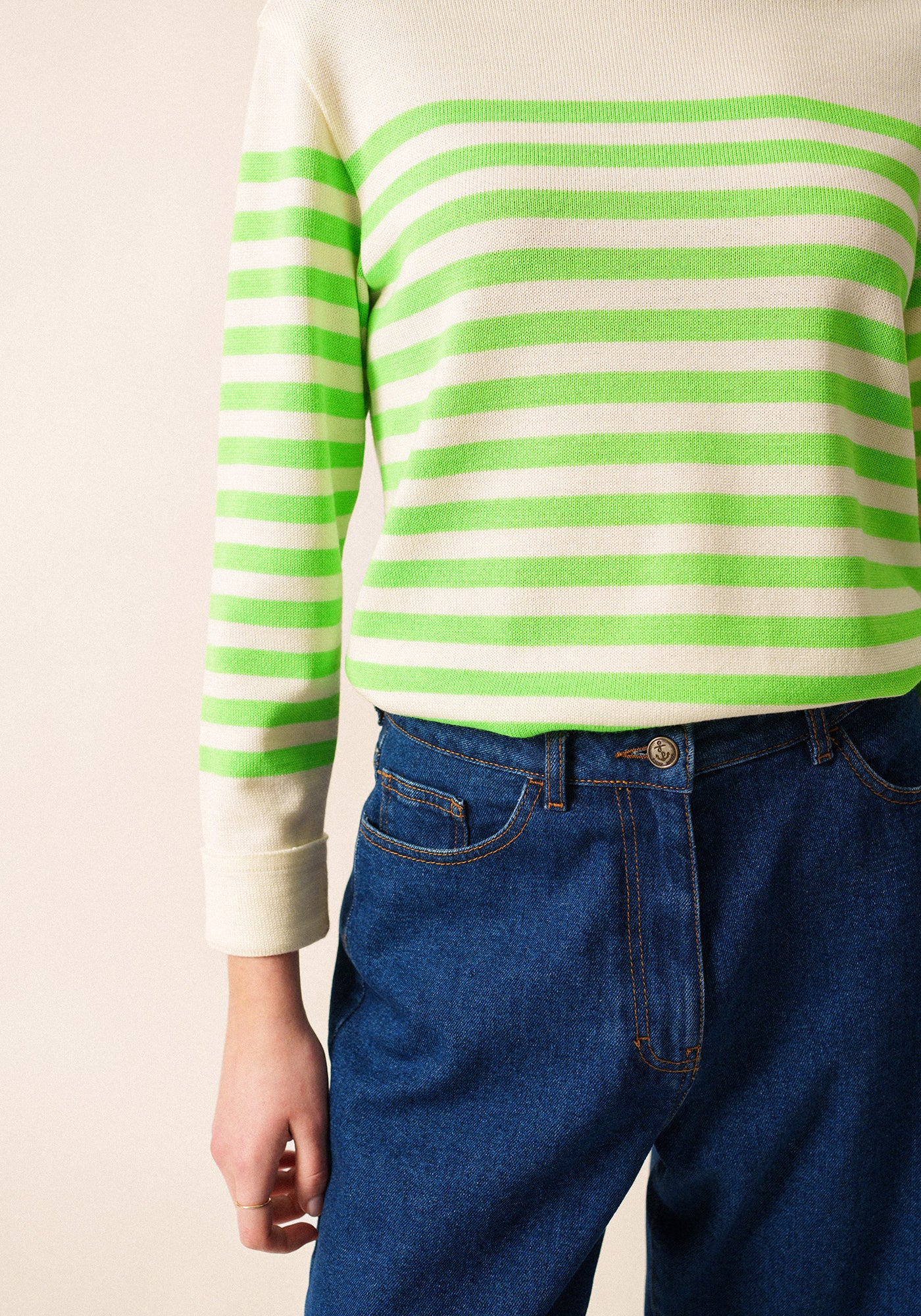 Ecrins Fluo Striped Sweater (IVORY / NEON GREEN)