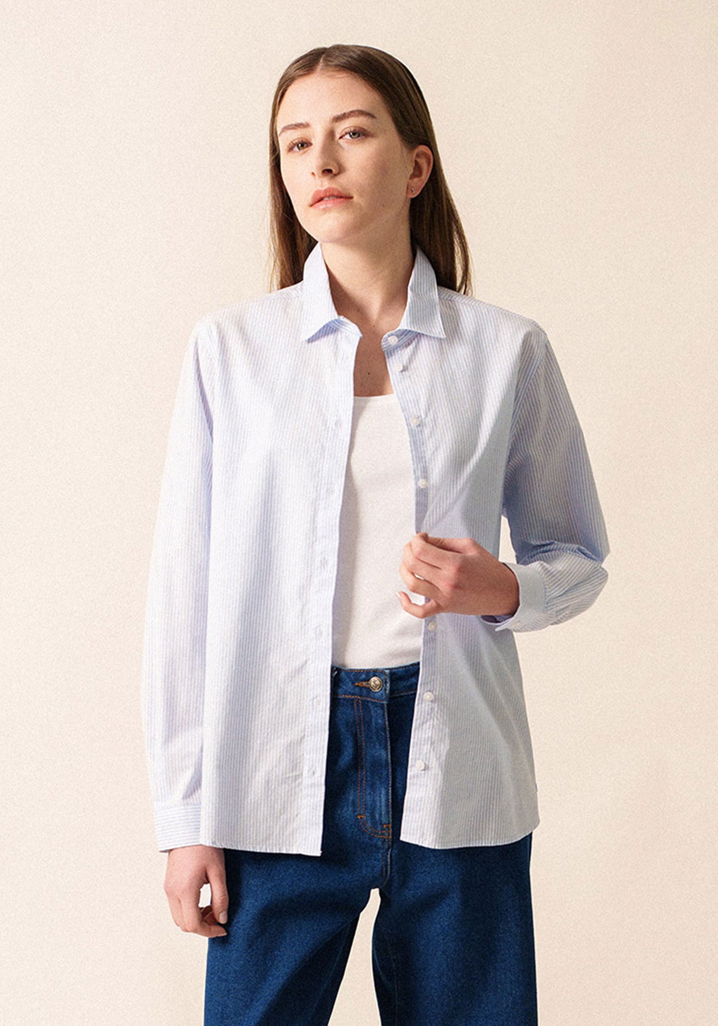 Lena Striped Shirt (WHITE / LIGHT BLUE)