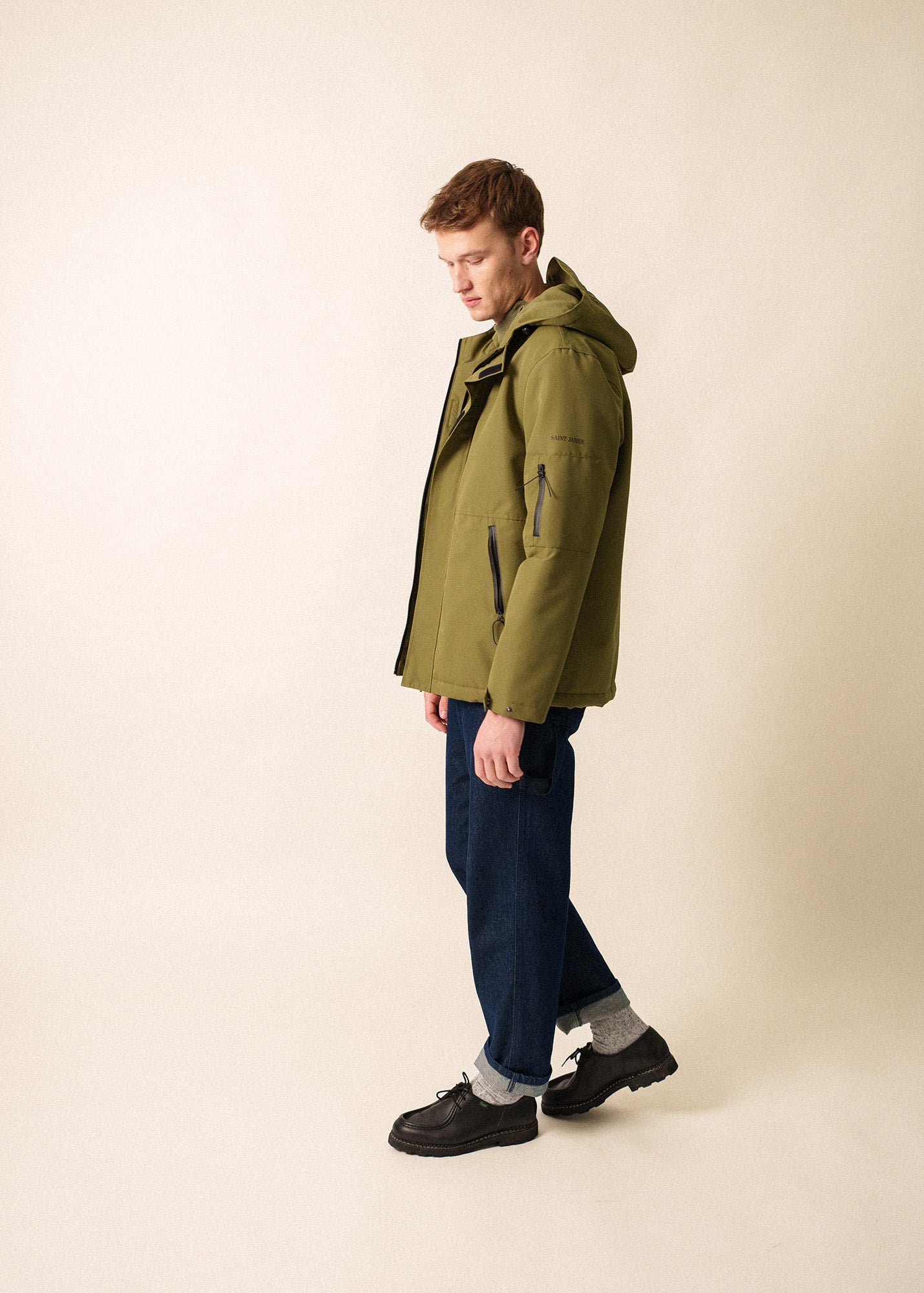 Fleece Lined Waterproof Jacket (Olive Green) | Saint James