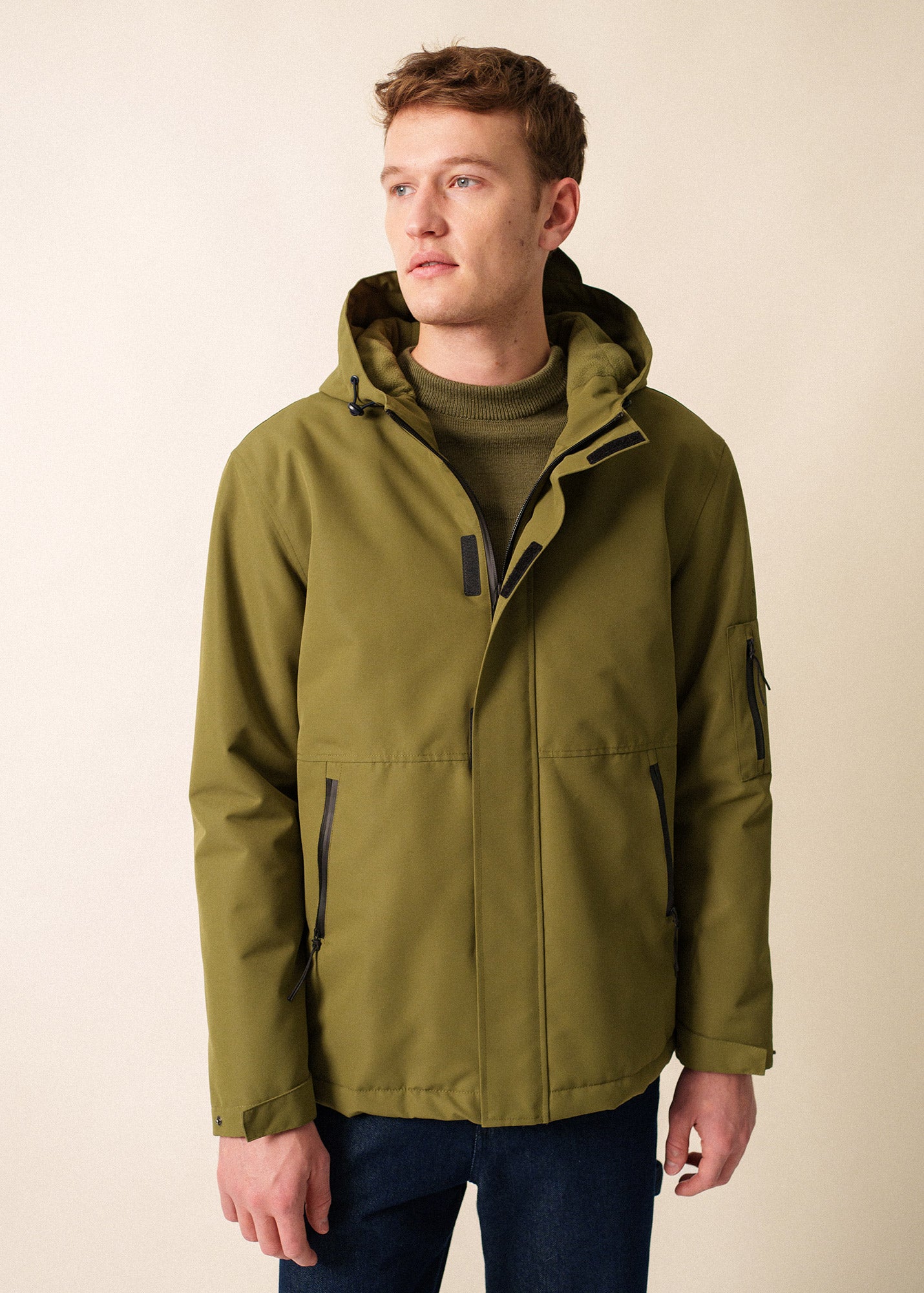 Fleece Lined Waterproof Jacket (Olive Green) | Saint James