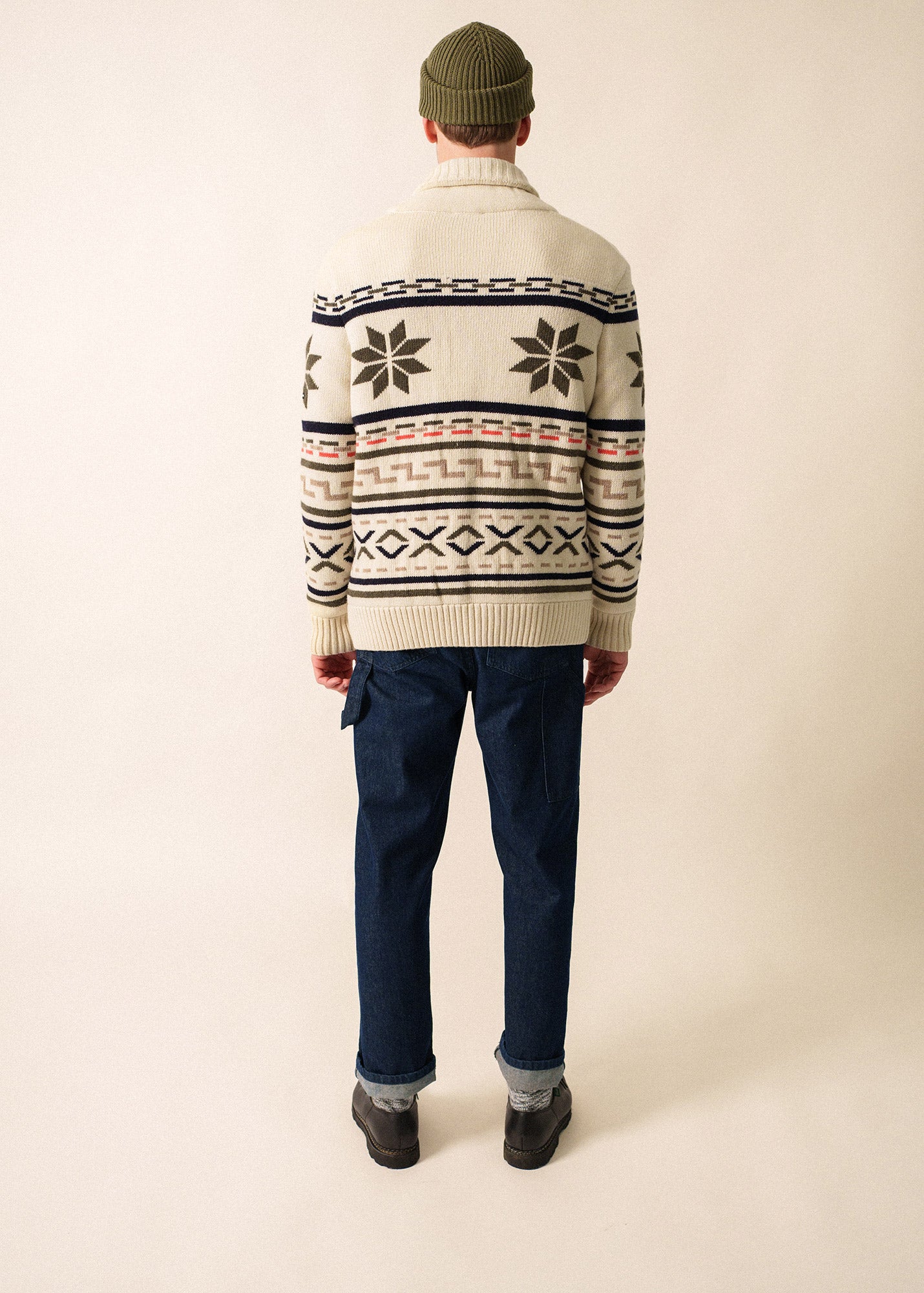 Men's Long Wool Cardigan | Shawl Collar | Western Motif | Saint
