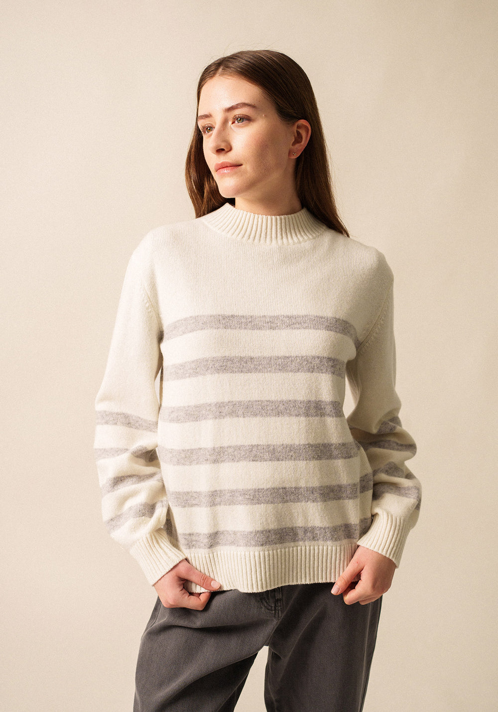 Lugano Striped Sweater (WINTER WHITE / GRAY)