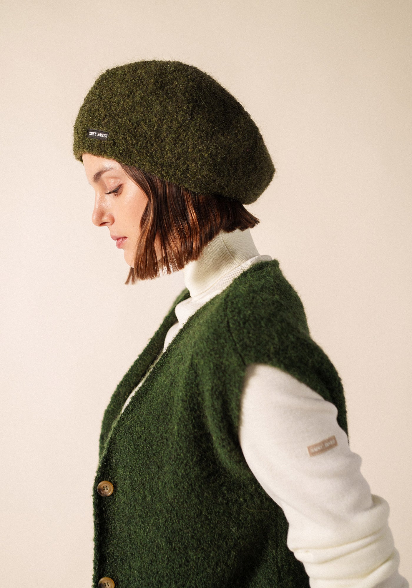 PARISIAN BERET Knit Bouclé Beret (MOSS GREEN)