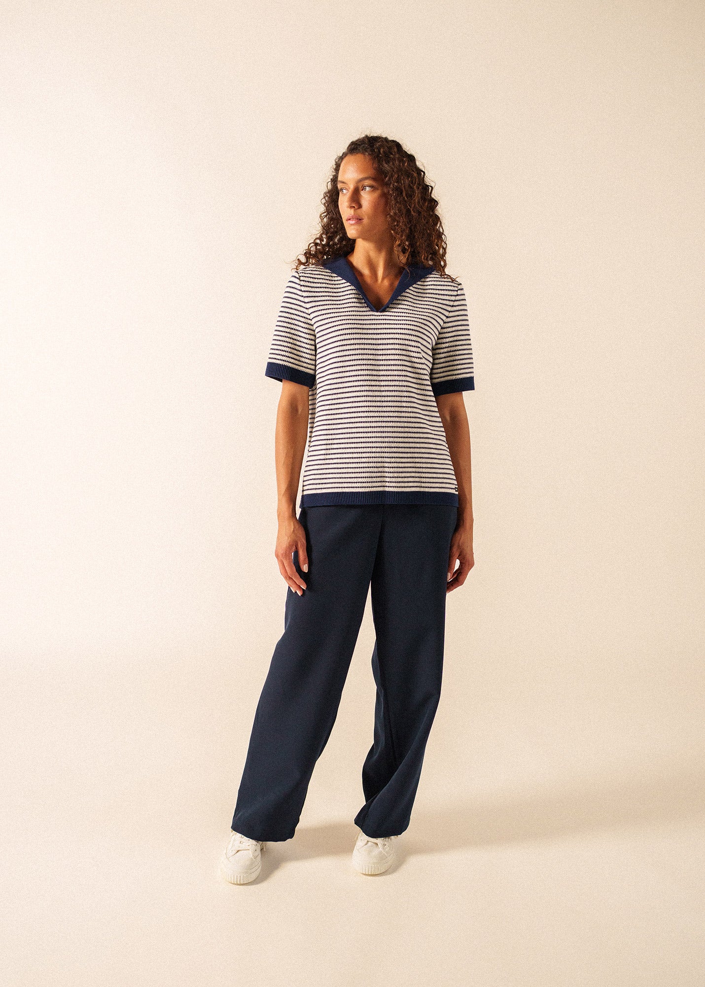 MIRAMAS Fisherman-Inspired Sweater (IVORY / NAVY) • Saint James USA