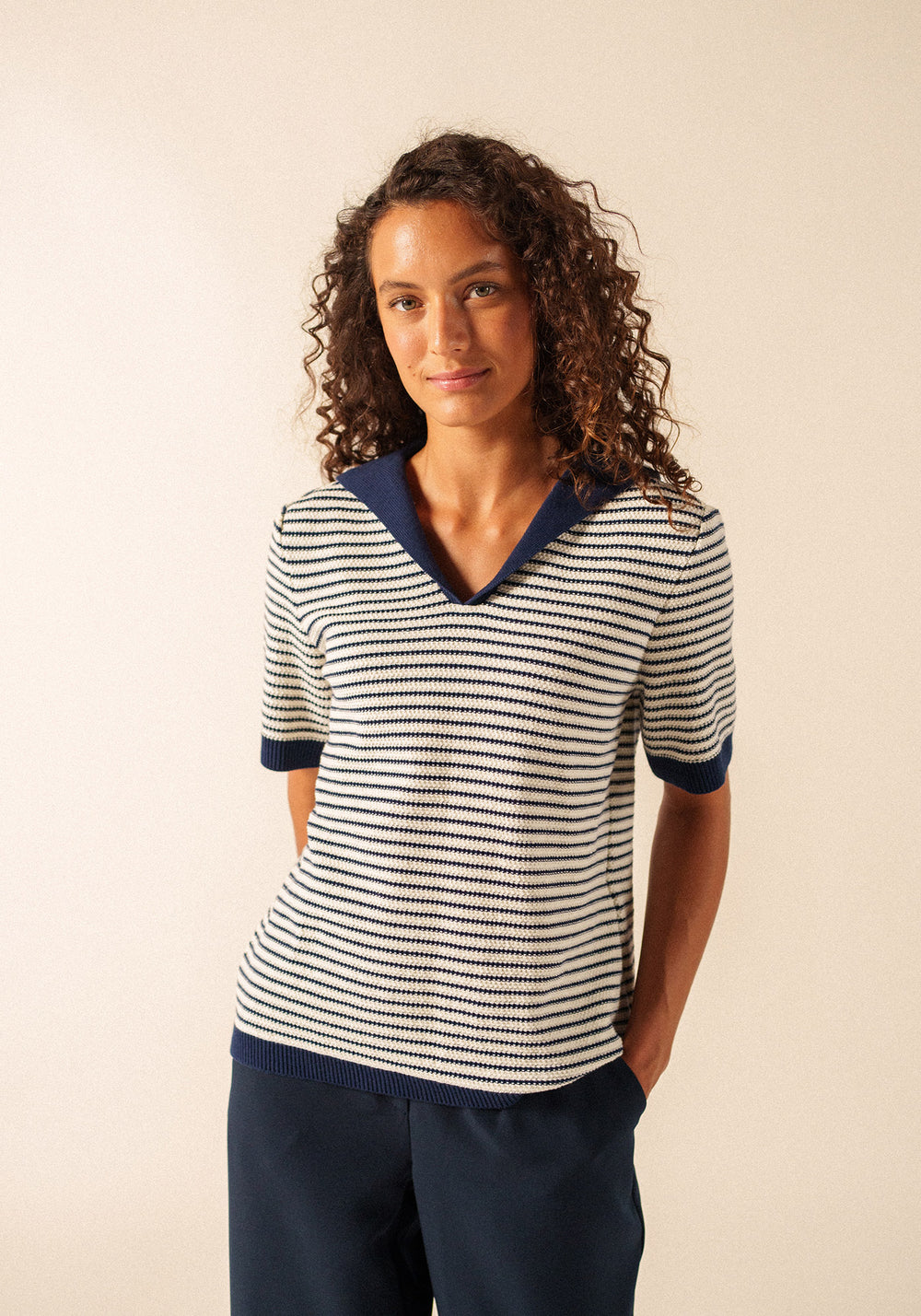 Miramas Fisherman-Inspired Sweater (IVORY / NAVY)