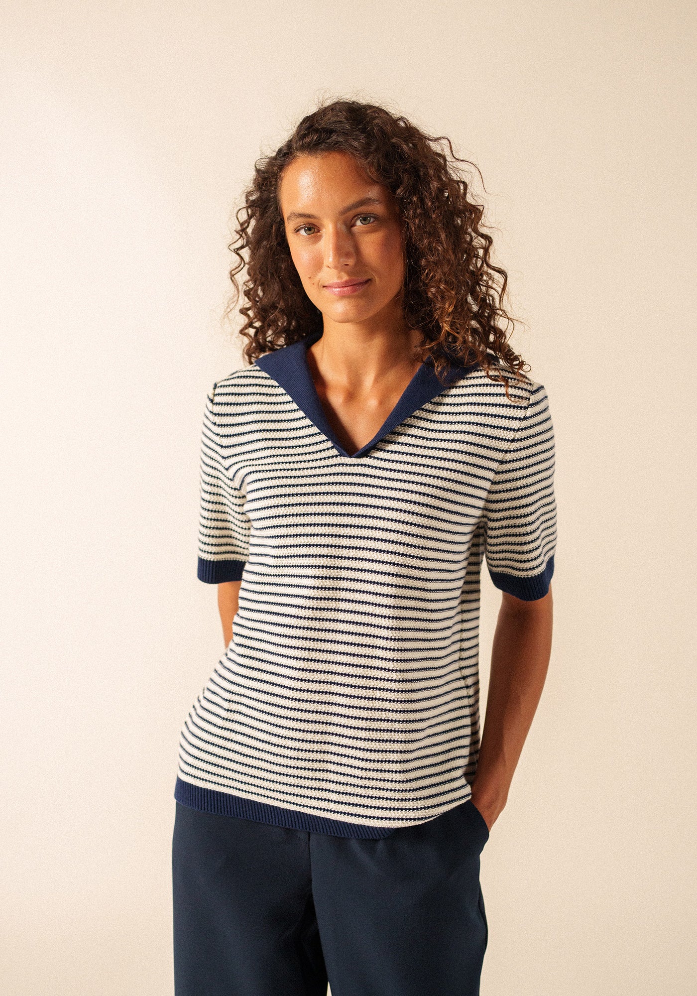 Miramas Fisherman-Inspired Sweater (IVORY / NAVY)