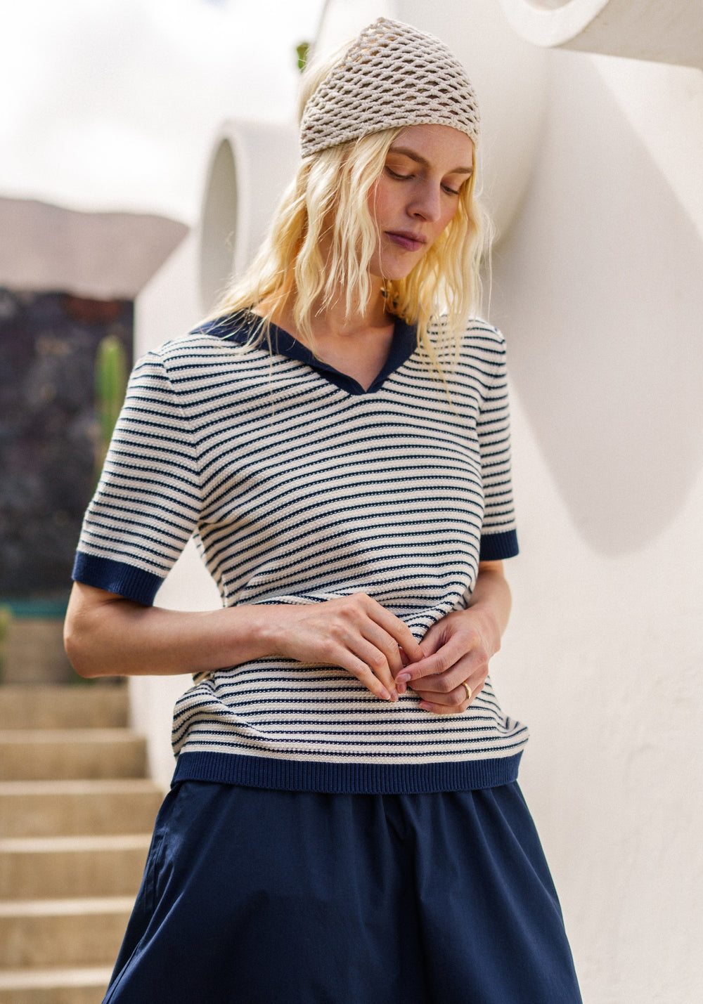 Miramas Fisherman-Inspired Sweater (IVORY / NAVY)
