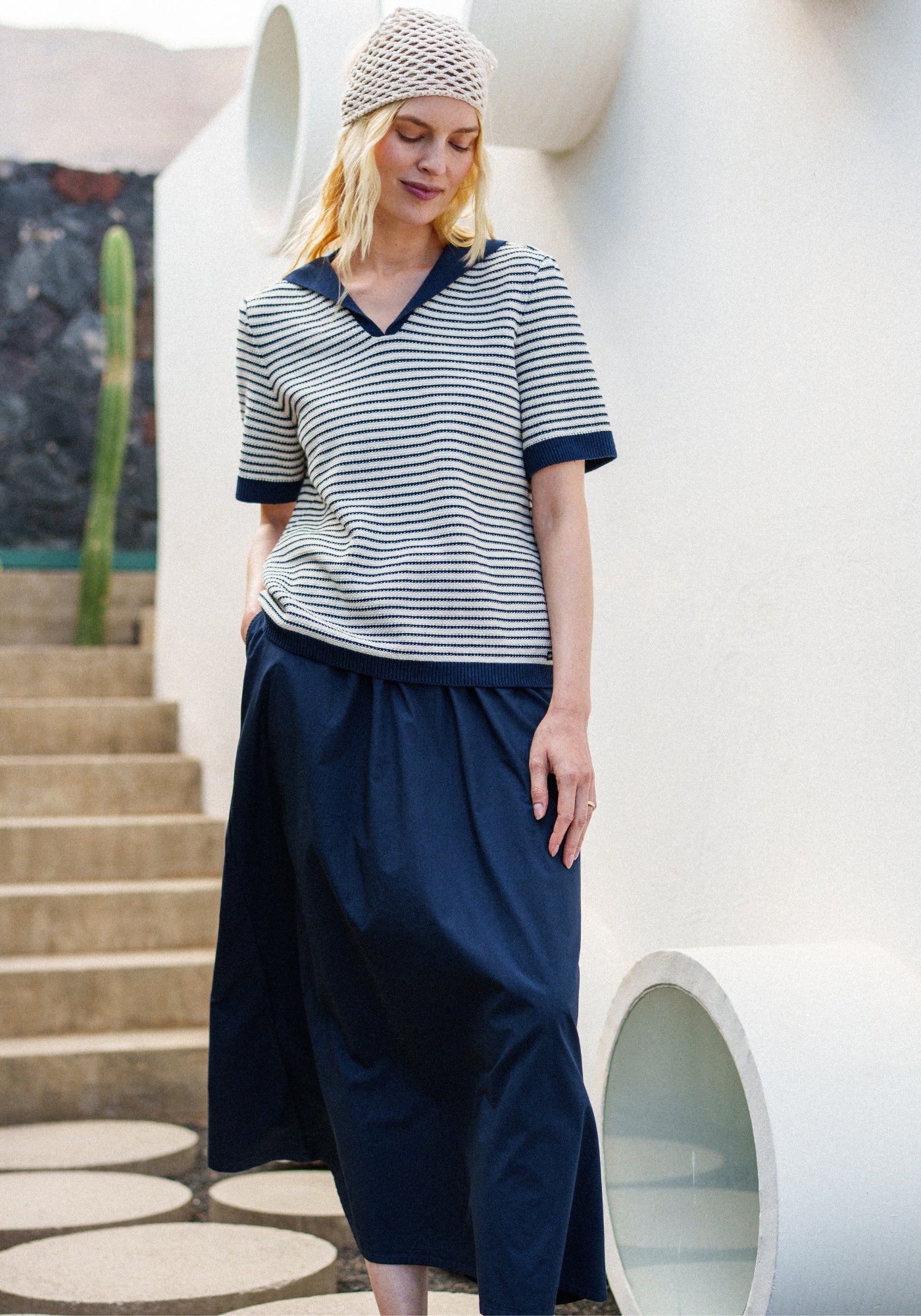 Albane cotton drawstring skirt (NAVY)