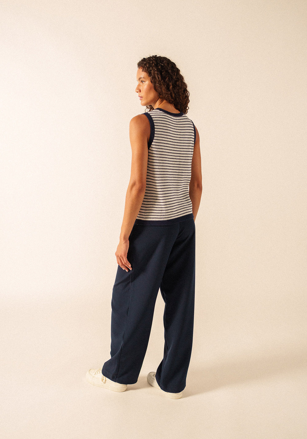 Massane Knit Tank Top (IVORY / NAVY)