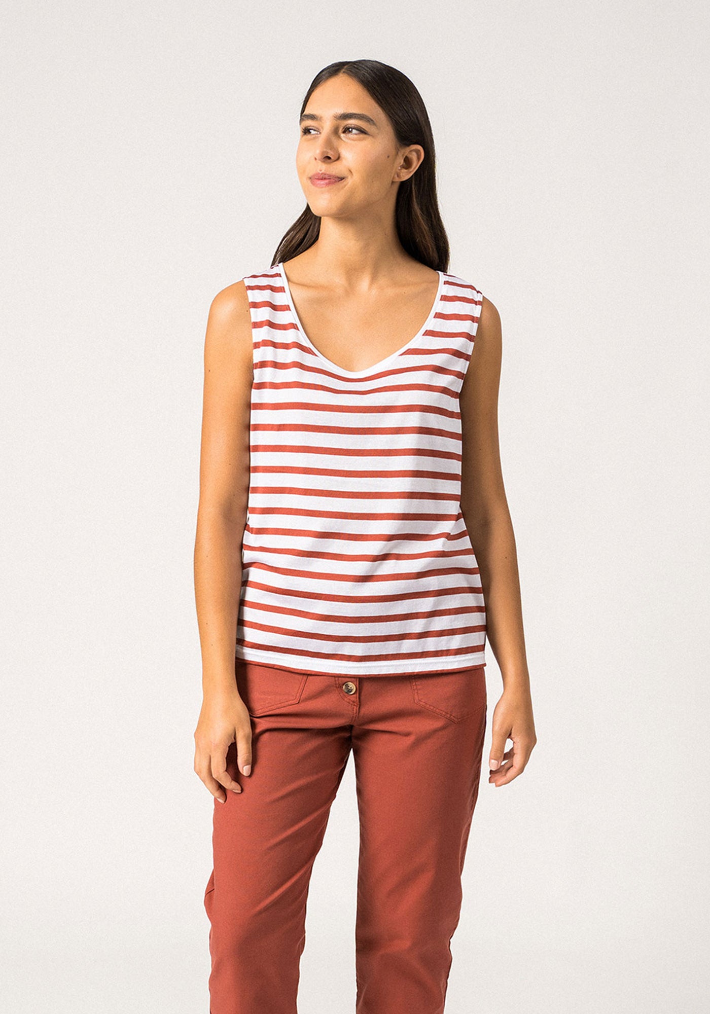 GASSIN - Striped Cotton Tank Top | Slim Fit (WHITE / TERRACOTTA)
