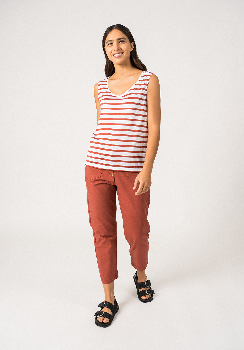GASSIN - Striped Cotton Tank Top | Slim Fit (WHITE / TERRACOTTA)