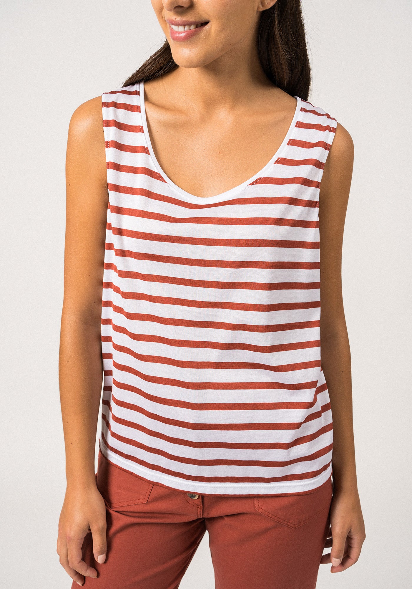 GASSIN - Striped Cotton Tank Top | Slim Fit (WHITE / TERRACOTTA)