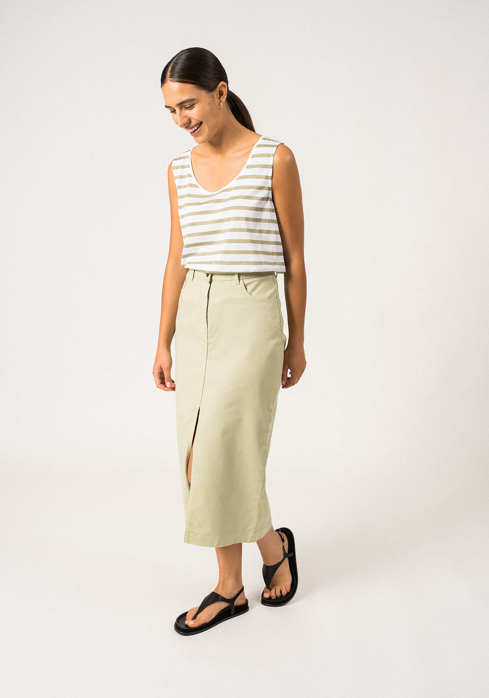 GASSIN - Striped Cotton Tank Top | Slim Fit (WHITE / SOFT ALMOND)