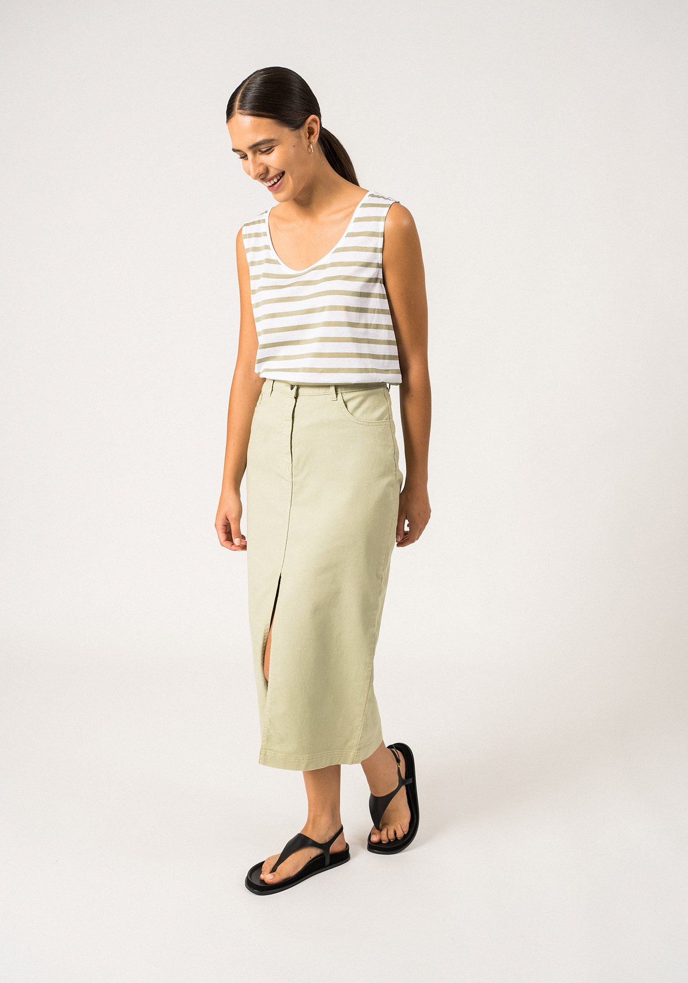 GASSIN - Striped Cotton Tank Top | Slim Fit (WHITE / SOFT ALMOND)