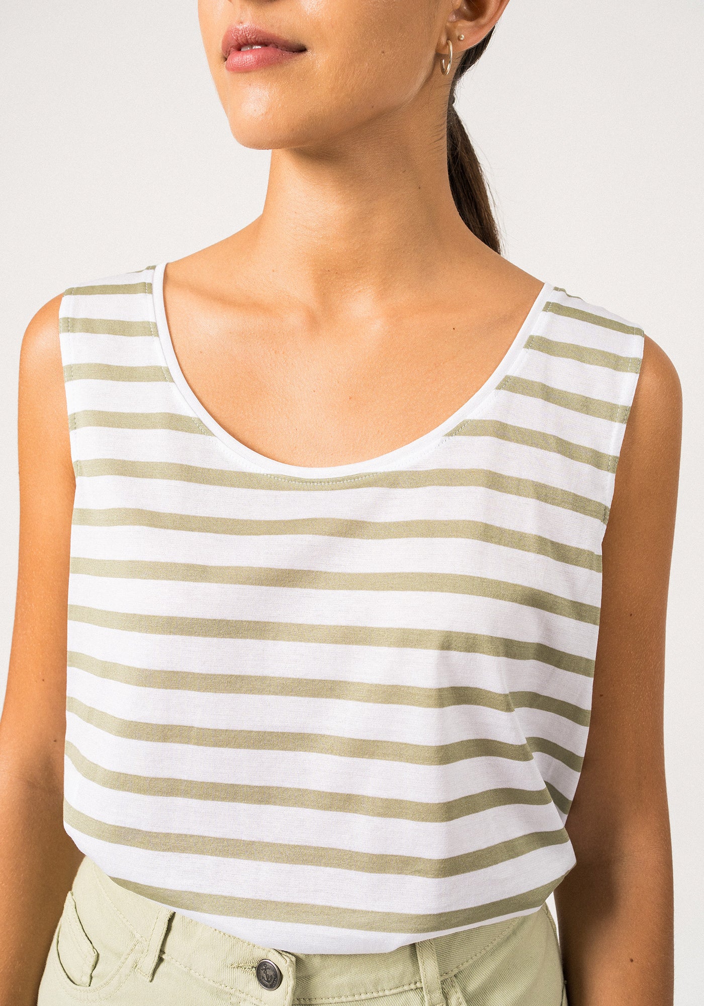 GASSIN - Striped Cotton Tank Top | Slim Fit (WHITE / SOFT ALMOND)
