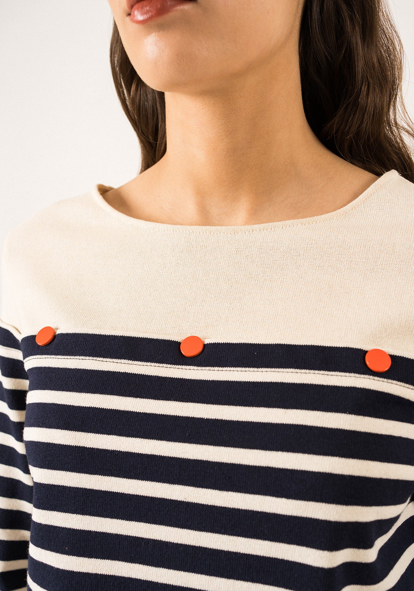 AMARRES - 3/4 Sleeve Breton Striped Shirt with Contrasting Yoke and Decorative Buttons by Isabelle Ballu