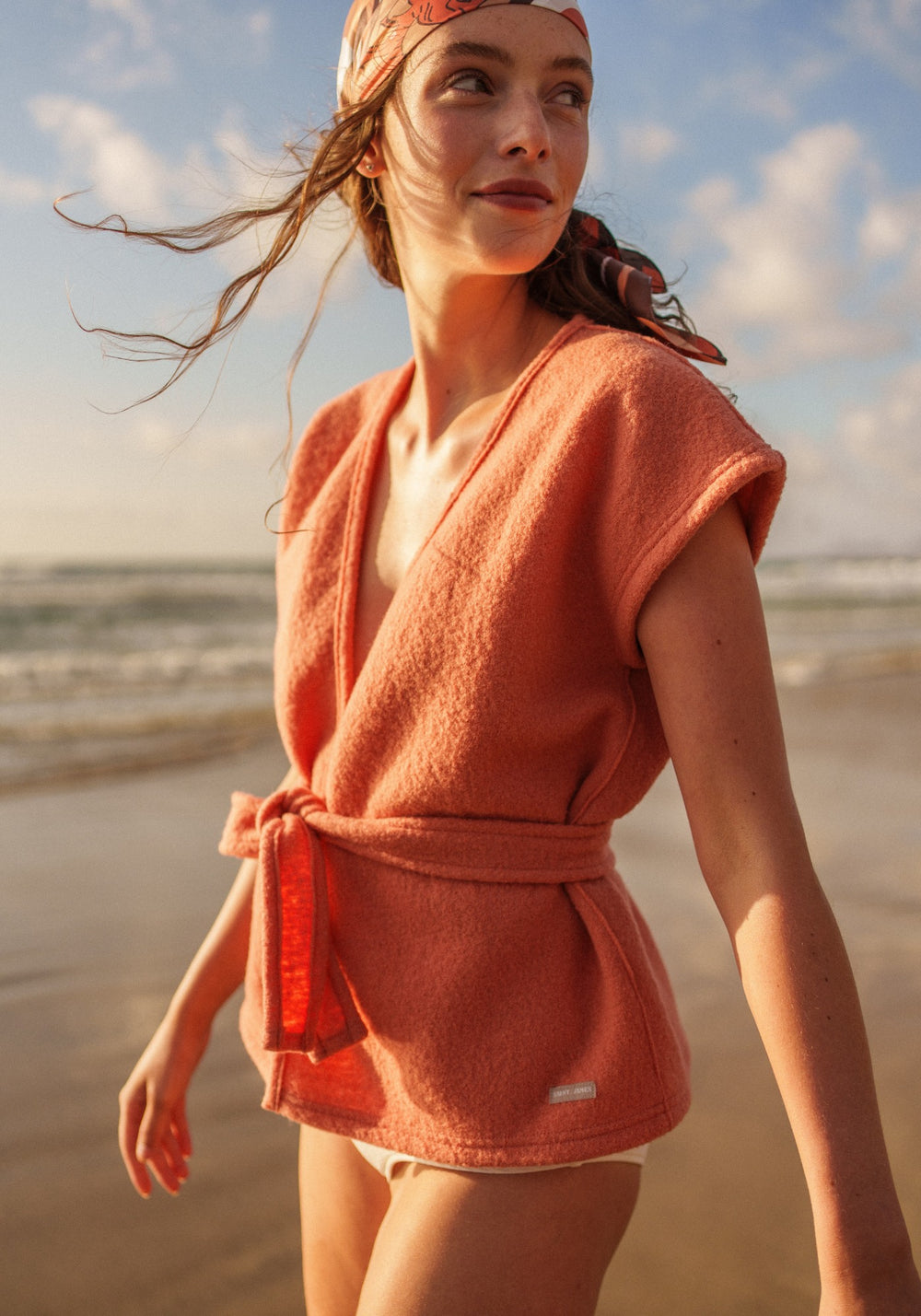 LANDEMER Wool Sleeveless Kimono Jacket (CLAY)