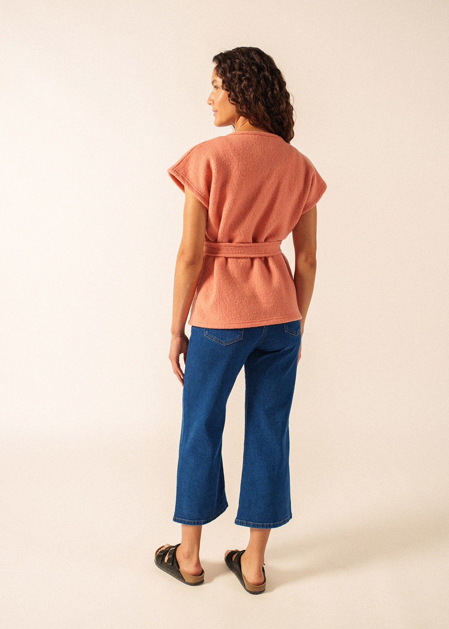 LANDEMER Boiled Wool Sleeveless Kimono Jacket (CLAY) • Saint James USA
