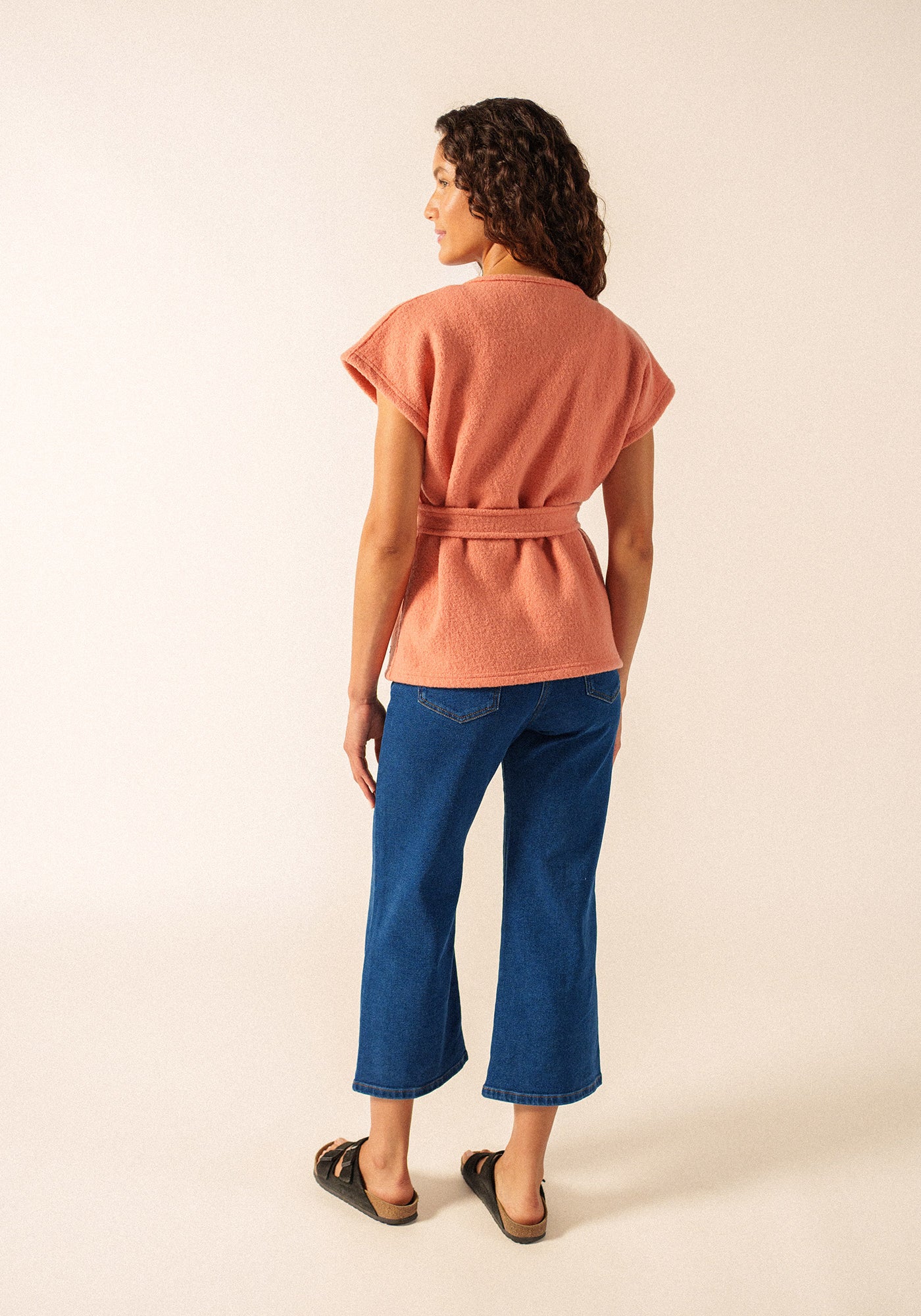 LANDEMER Wool Sleeveless Kimono Jacket (CLAY)