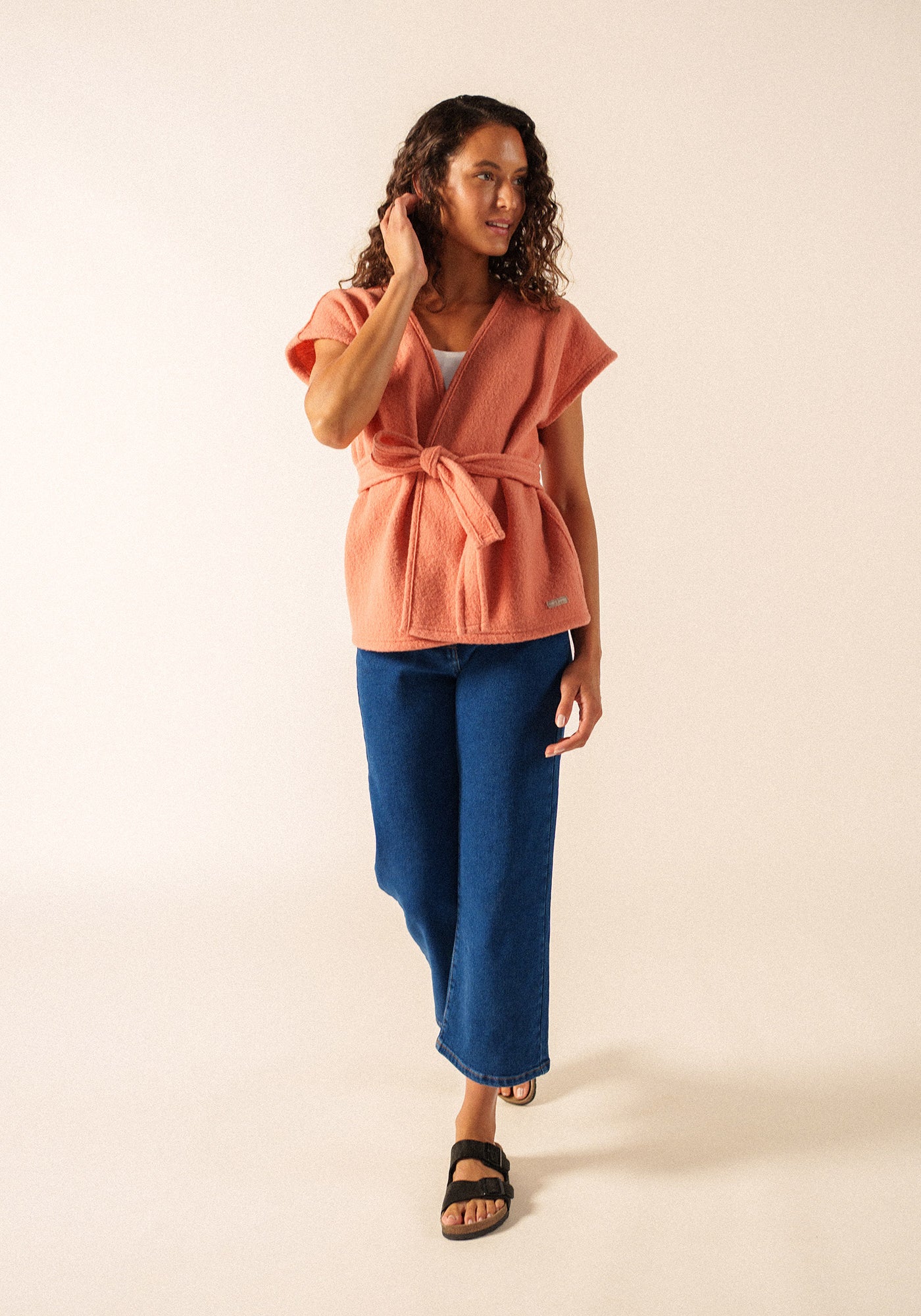 LANDEMER Wool Sleeveless Kimono Jacket (CLAY)