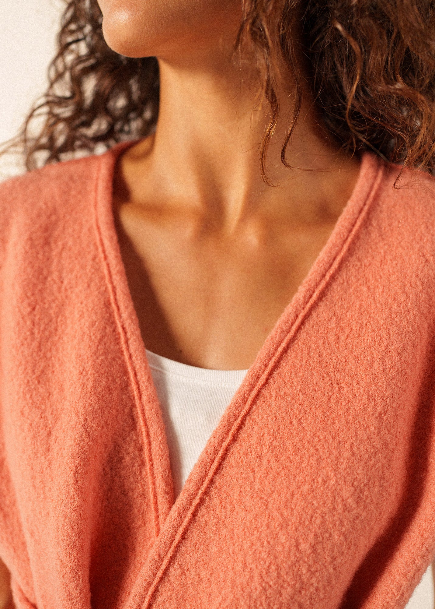 LANDEMER Boiled Wool Sleeveless Kimono Jacket (CLAY) • Saint James USA