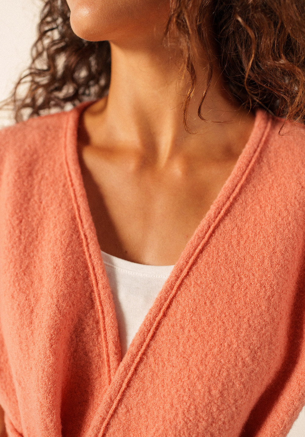 LANDEMER Wool Sleeveless Kimono Jacket (CLAY)