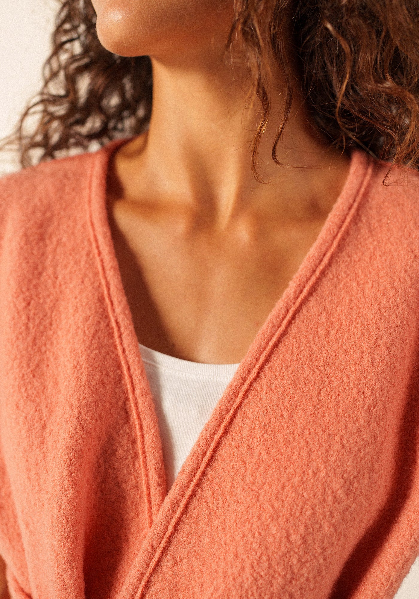 LANDEMER Wool Sleeveless Kimono Jacket (CLAY)