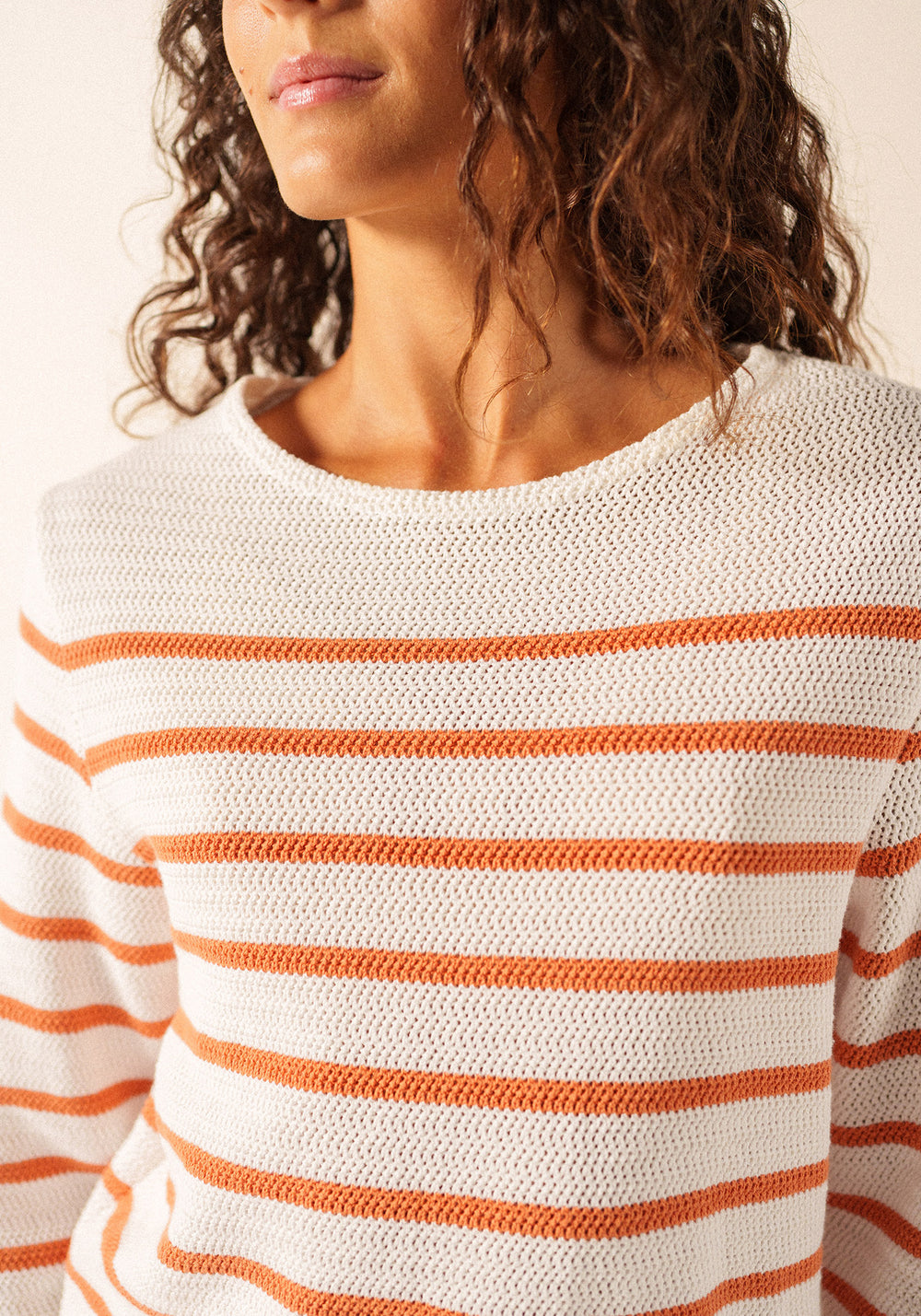 MARTIGUES Open-Knit Striped Sweater  (WHITE / CLAY)