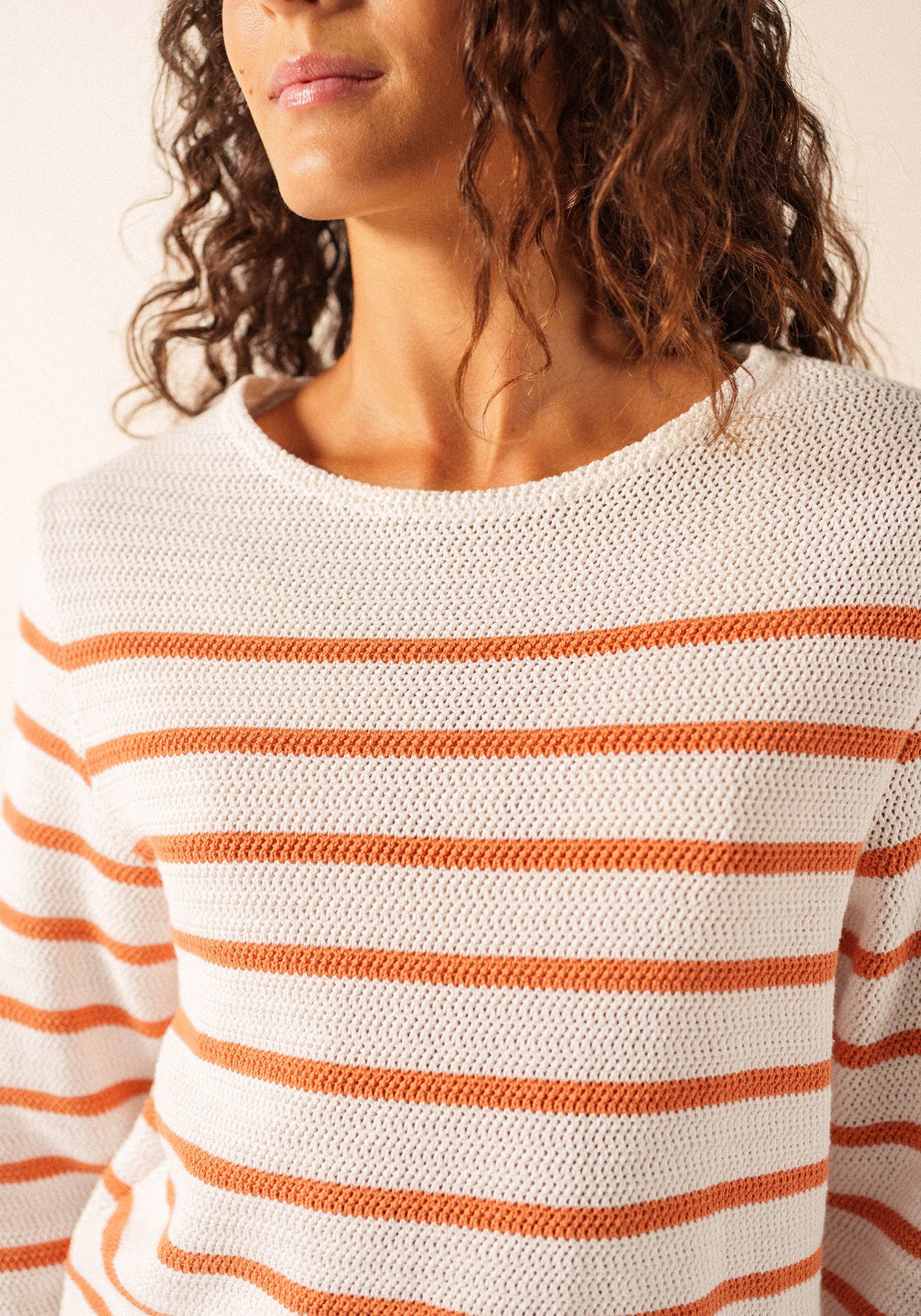 MARTIGUES Open-Knit Striped Sweater  (WHITE / CLAY)