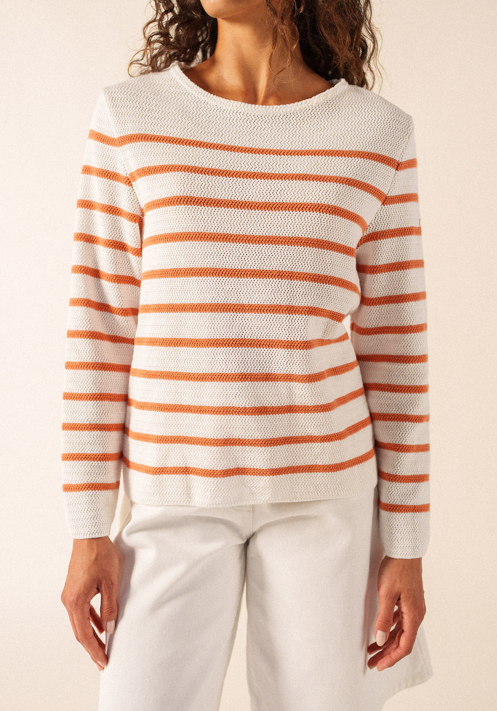 MARTIGUES Open-Knit Striped Sweater  (WHITE / CLAY)