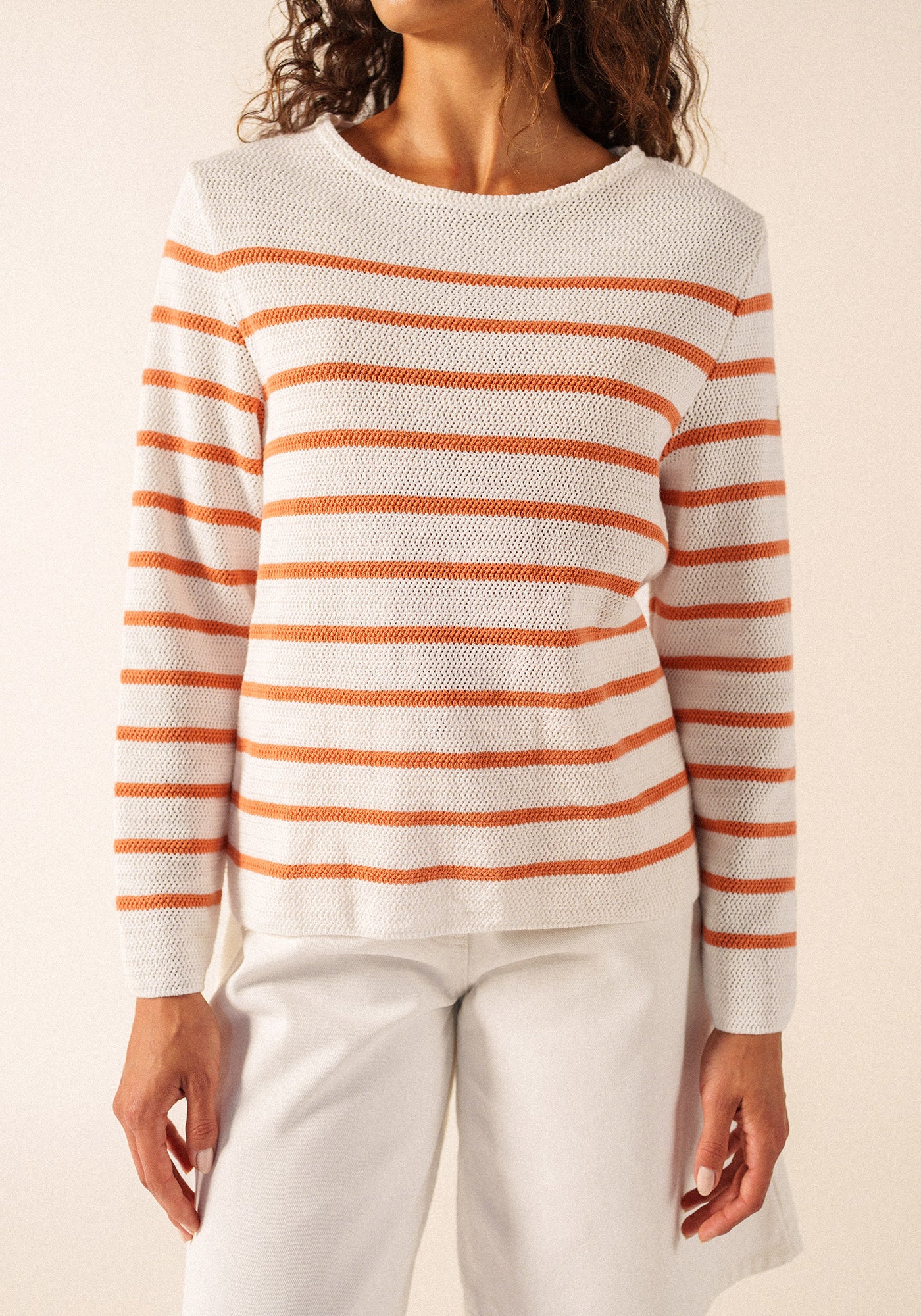 MARTIGUES Open-Knit Striped Sweater  (WHITE / CLAY)