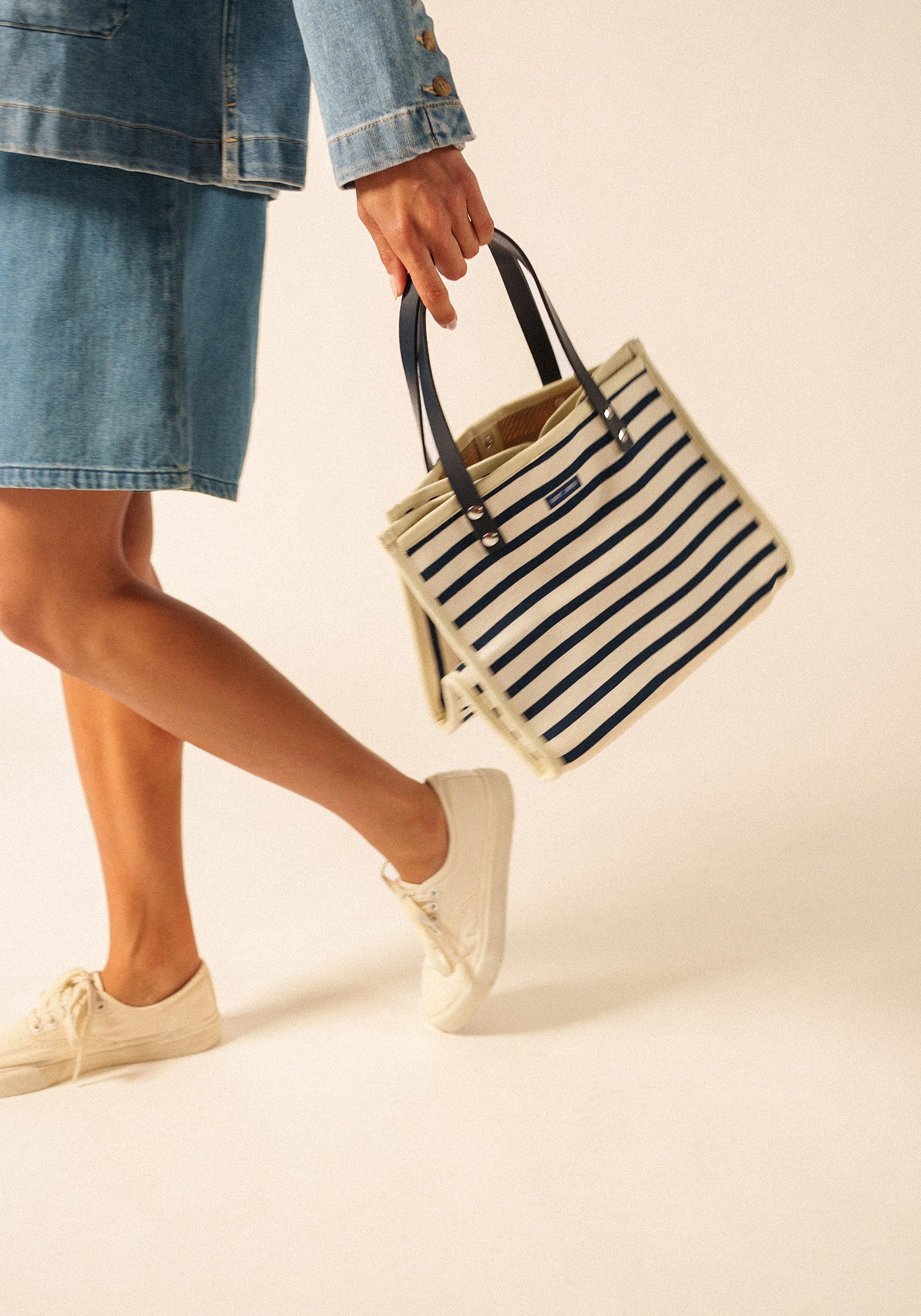Striped jersey & jute tote bag (ECRU / NAVY)