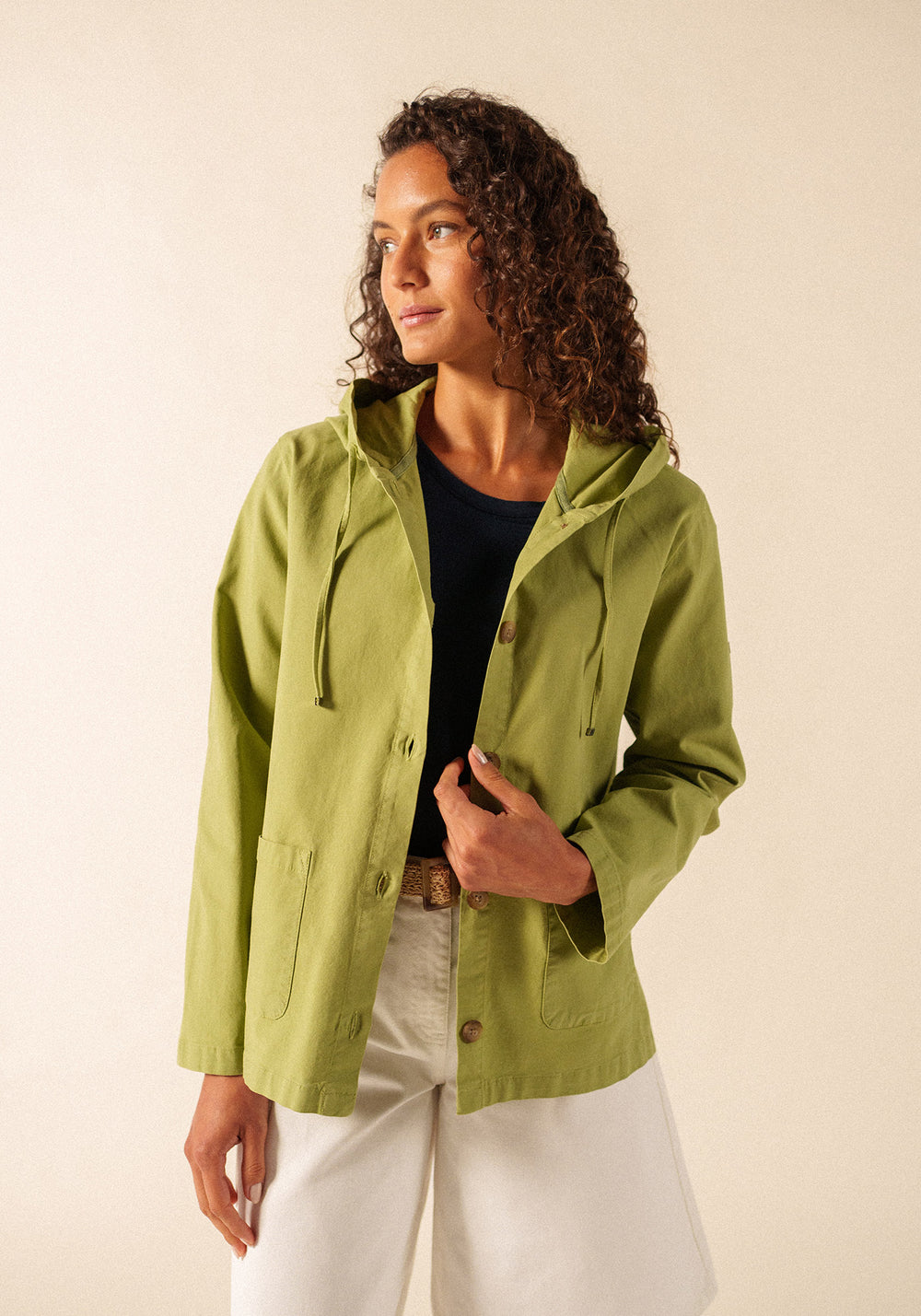 Aura hooded cotton canvas jacket (SAGE OLIVE)