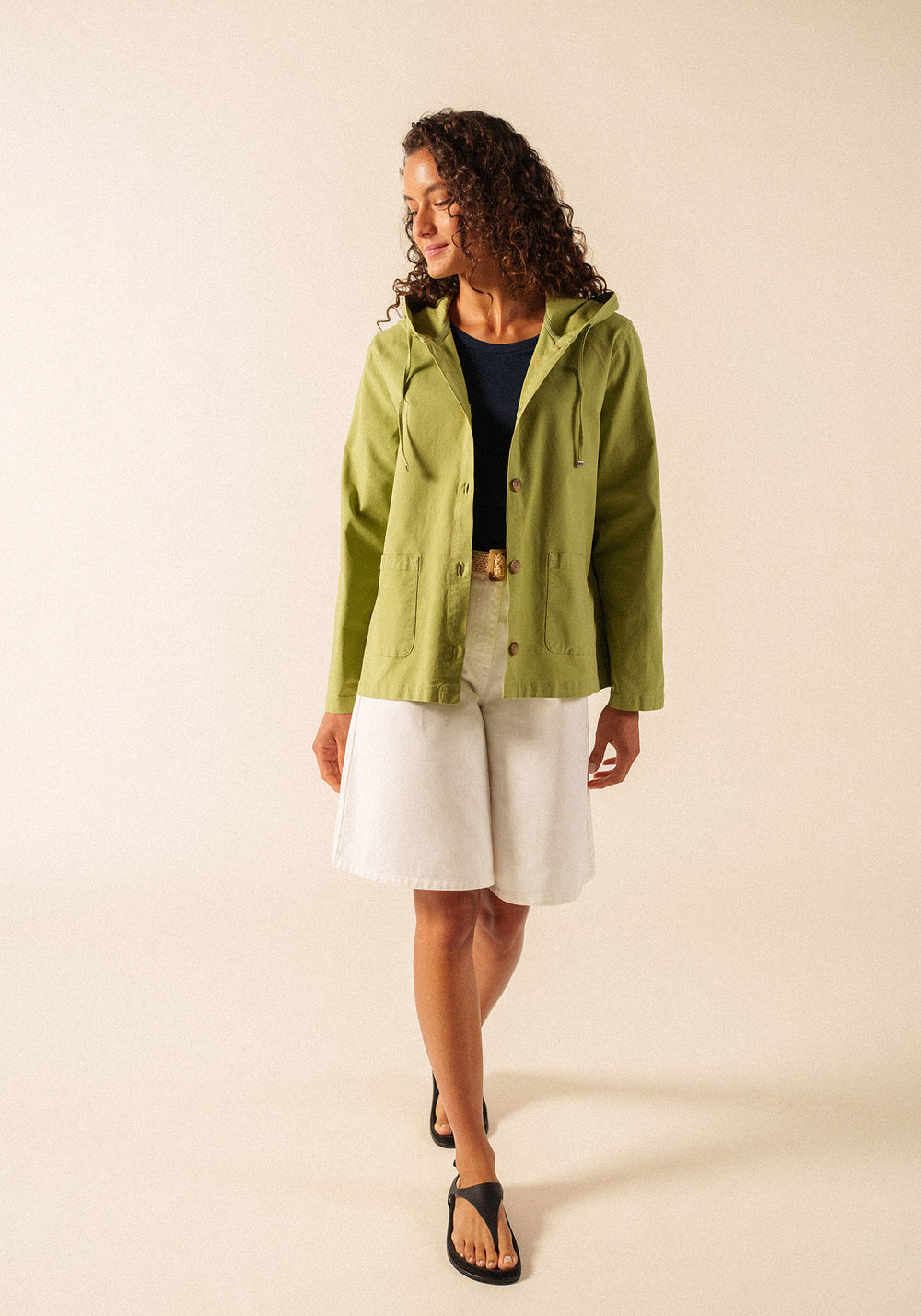Aura hooded cotton canvas jacket (SAGE OLIVE)